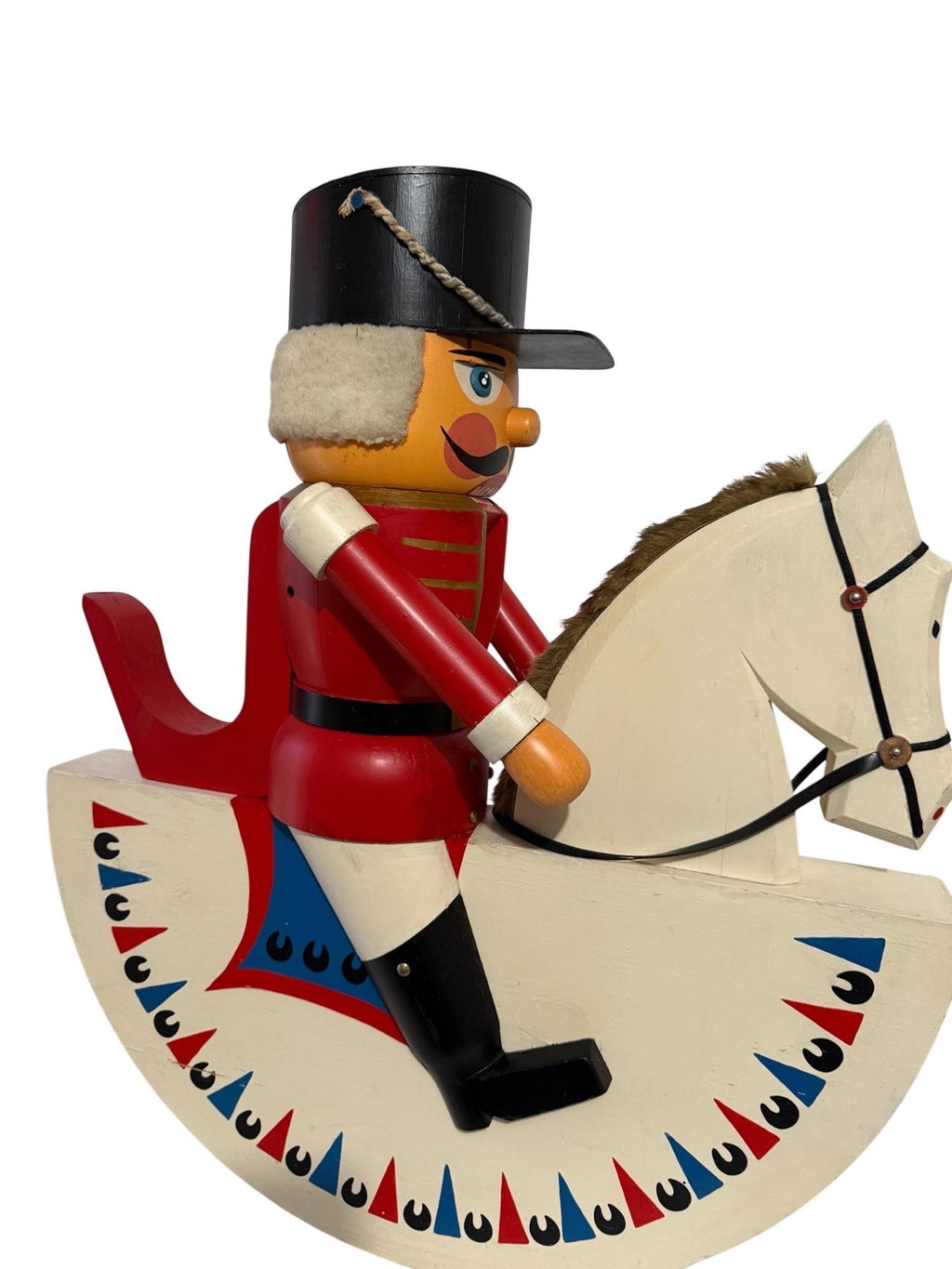 Vintage Huge German Folk Art Wood Sculpture Rocking Horse Erzgebirge Reiterlein