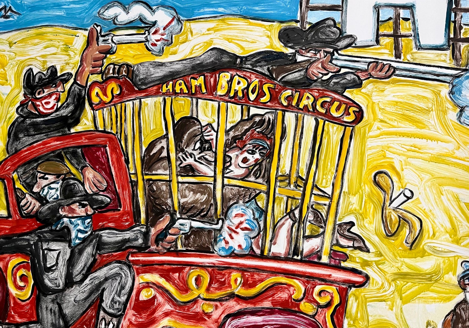 Huge Red Grooms Monotype Oil Painting LA Hollywood Circus Film Cartoon Pop Art