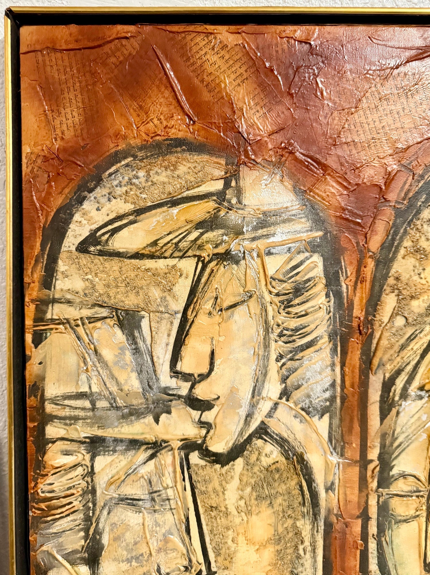 Modernist Israeli Judaica Jewish Rabbi Mixed Media Collage Painting Moshe Katz