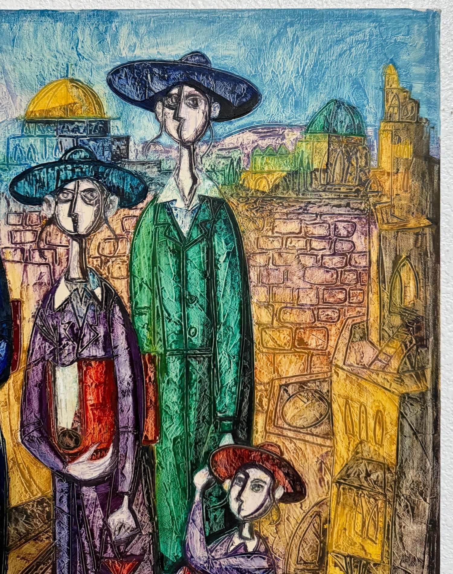 Jerusalem Hasidic Family Oil Painting Israeli Judaica Yossi Stern Bezalel School