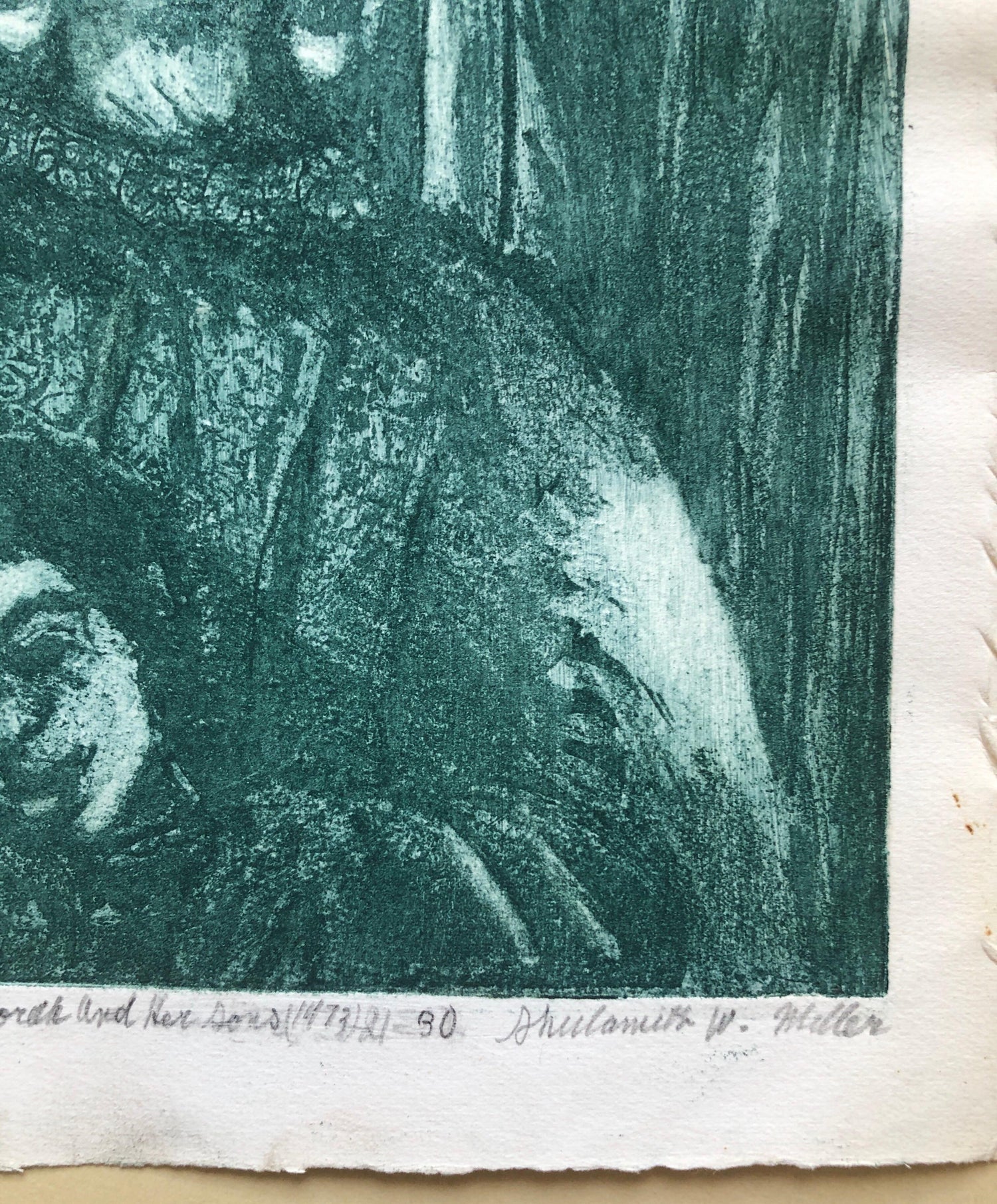 Modernist "Jethro" Aquatint Etching Israeli Judaica Bezalel School Woman Artist