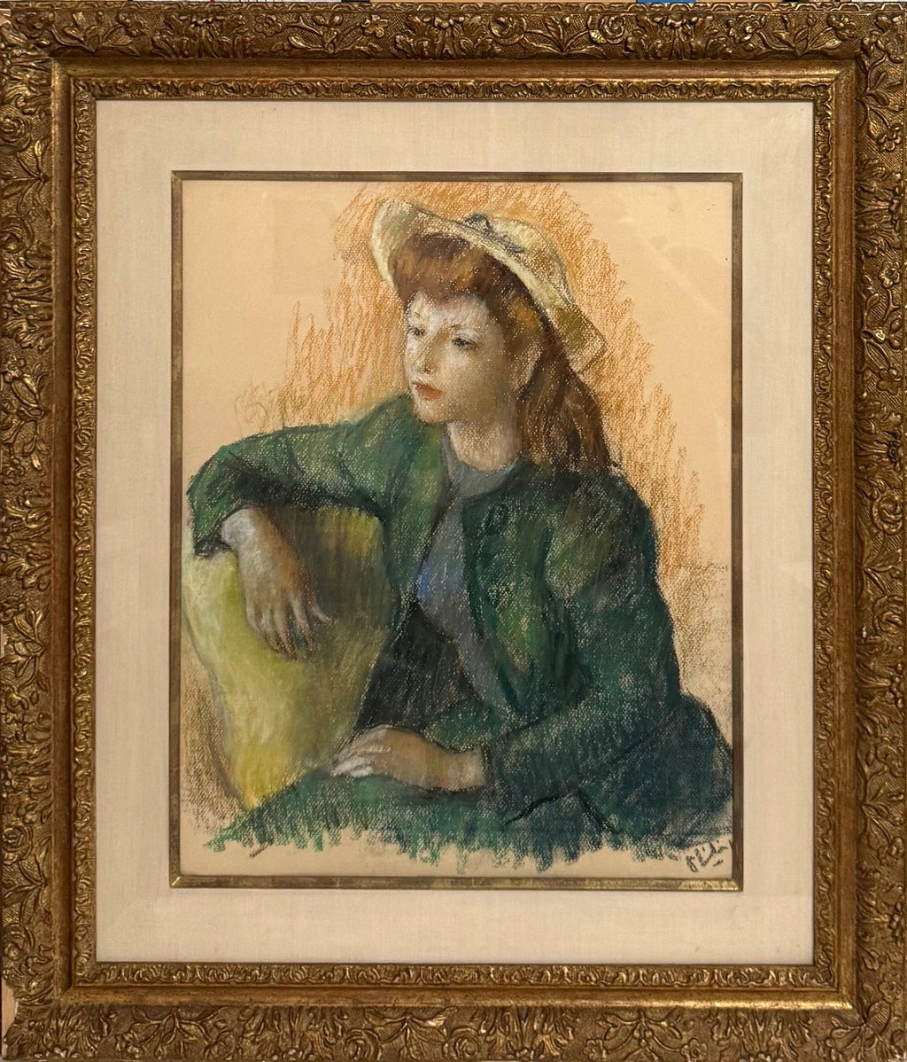 Post Impressionist Young Woman Pastel Painting Robert Philipp American Modernist