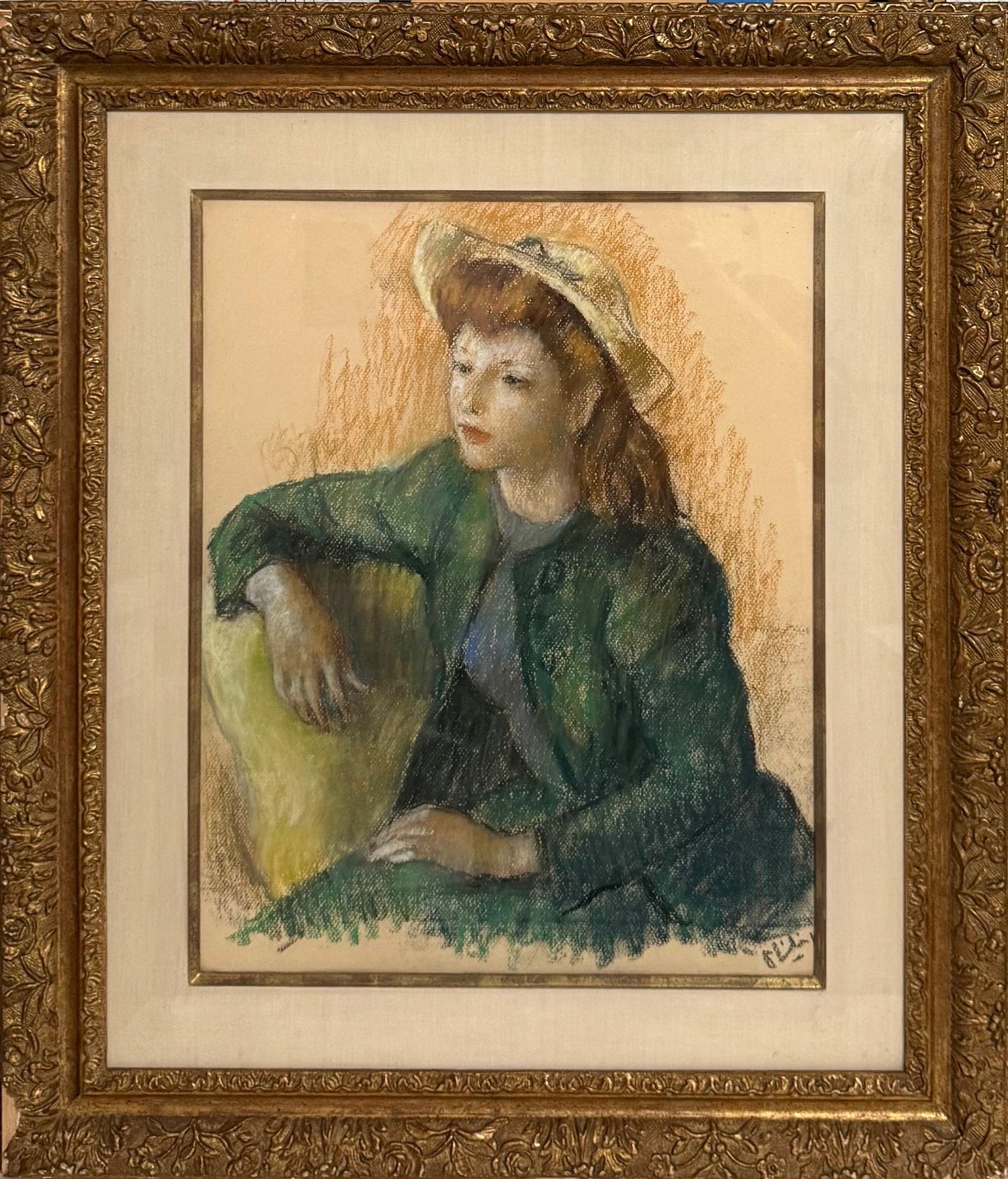 Post Impressionist Young Woman Pastel Painting Robert Philipp American Modernist
