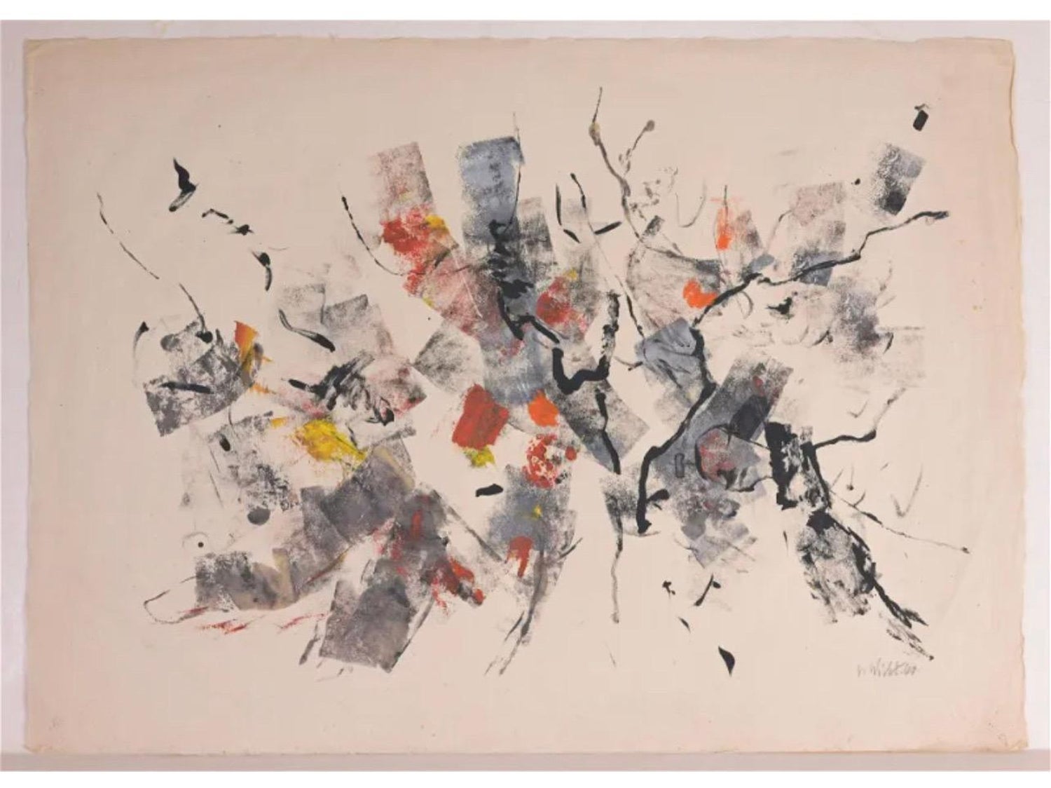 Large Abstract Expressionist Oil Painting on Rice Paper Modernist John Von Wicht