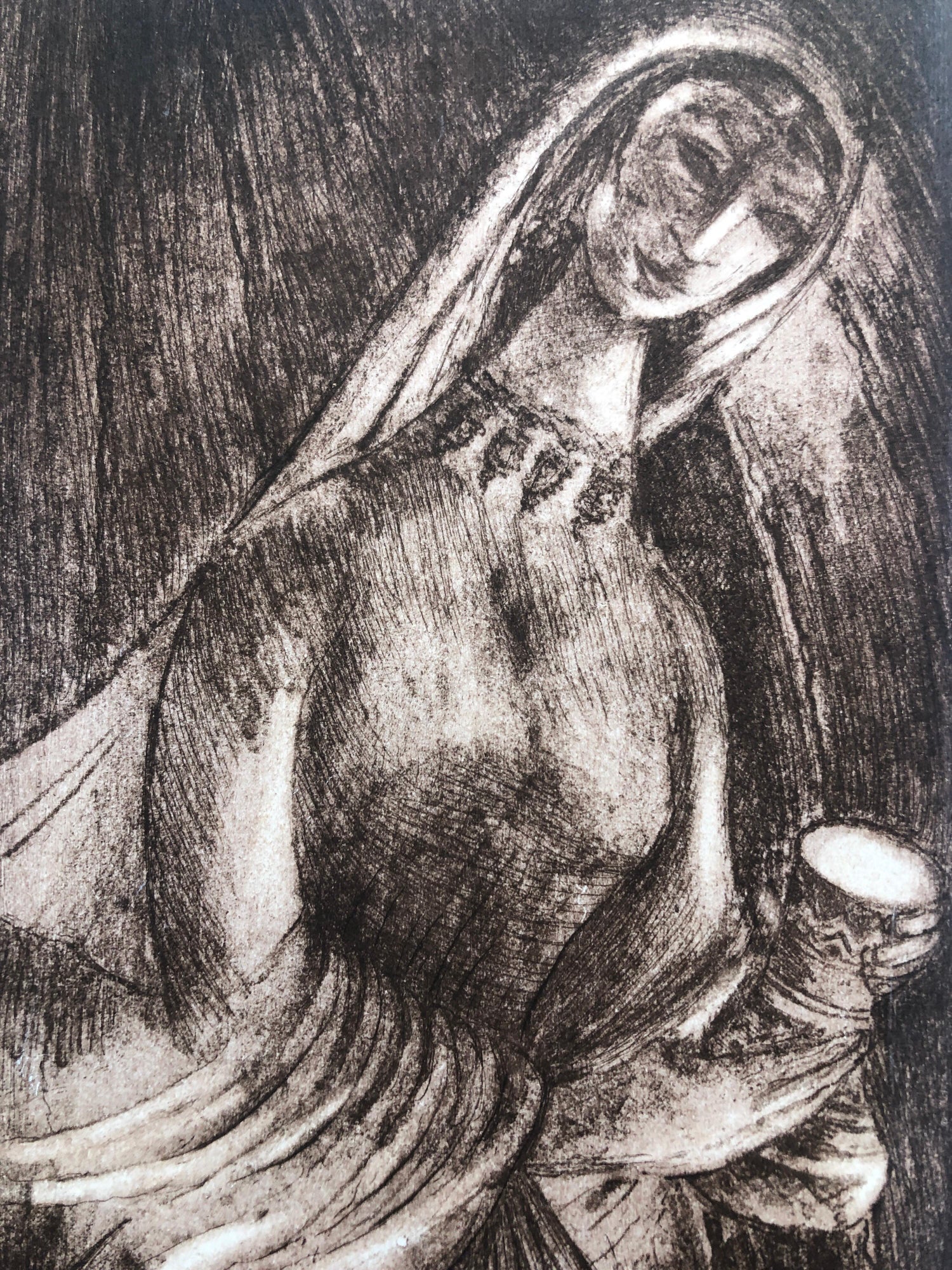 "Water He Asked Milk She Gave Him" Etching Israeli Judaica Bezalel School Woman