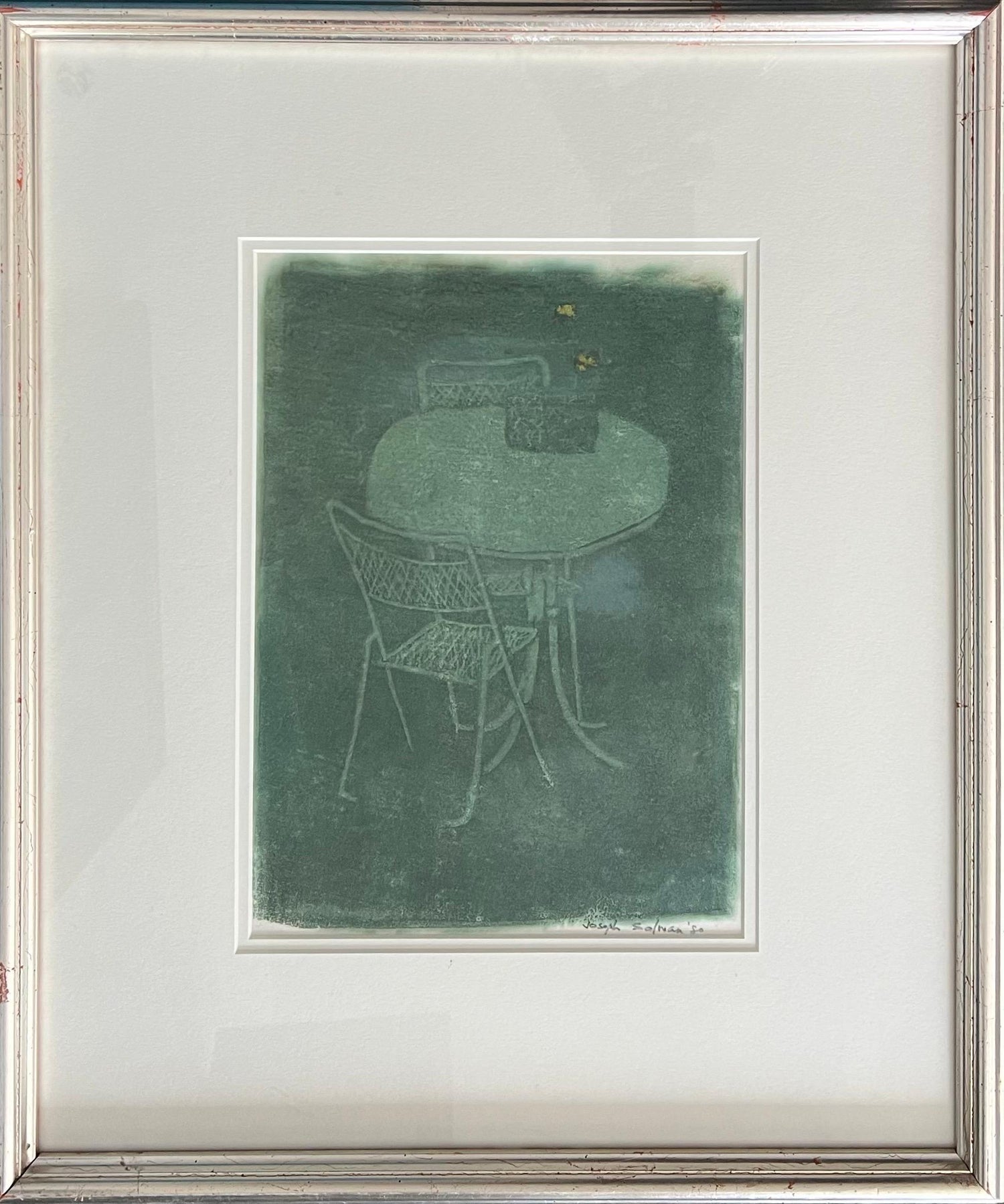 Monotype Print Painting Garden Scene Table Chair Joseph Solman American Art WPA