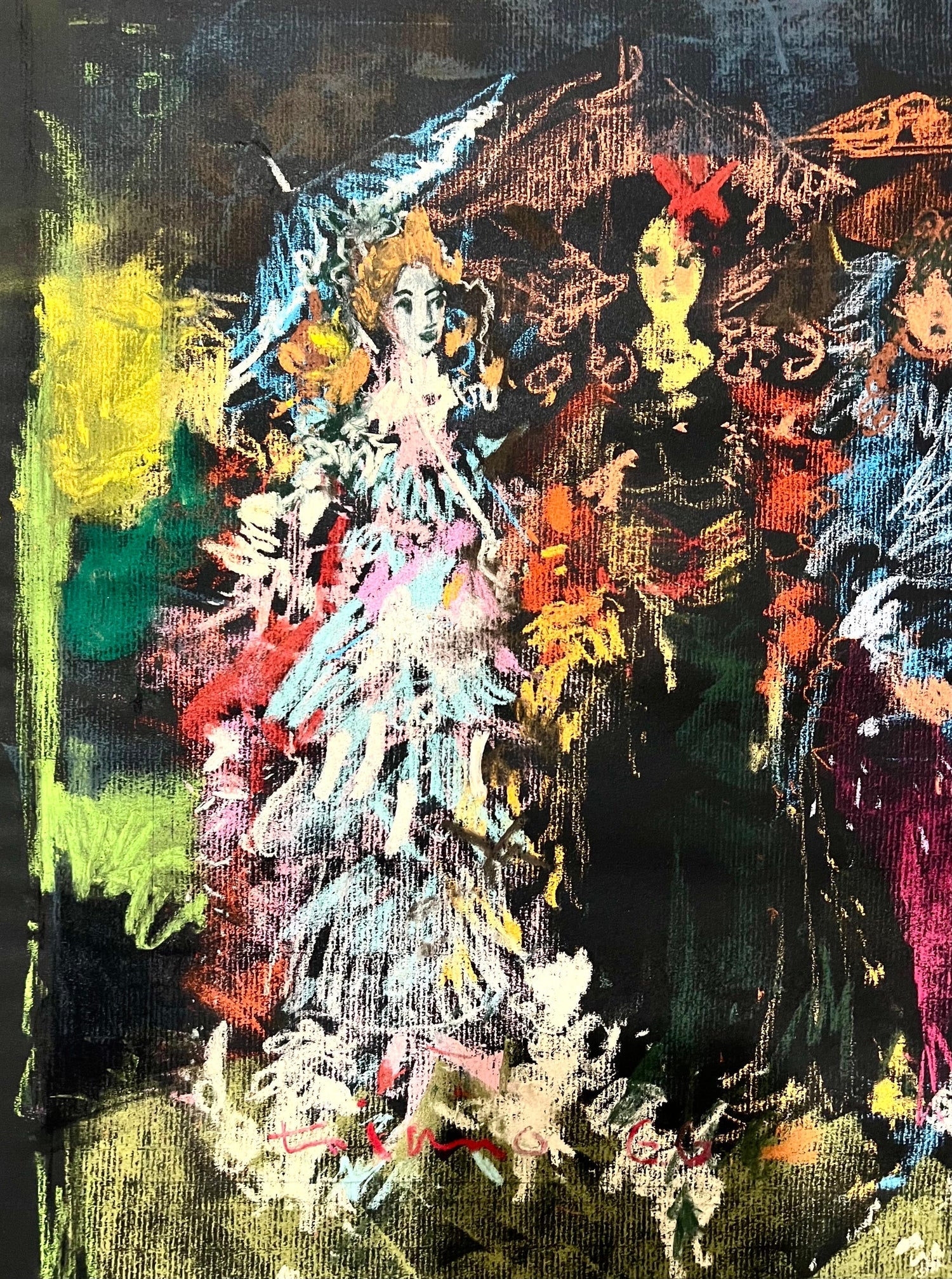 Abstract Expressionist Gestural Oil Pastel Drawing Women Figures Anthony Triano