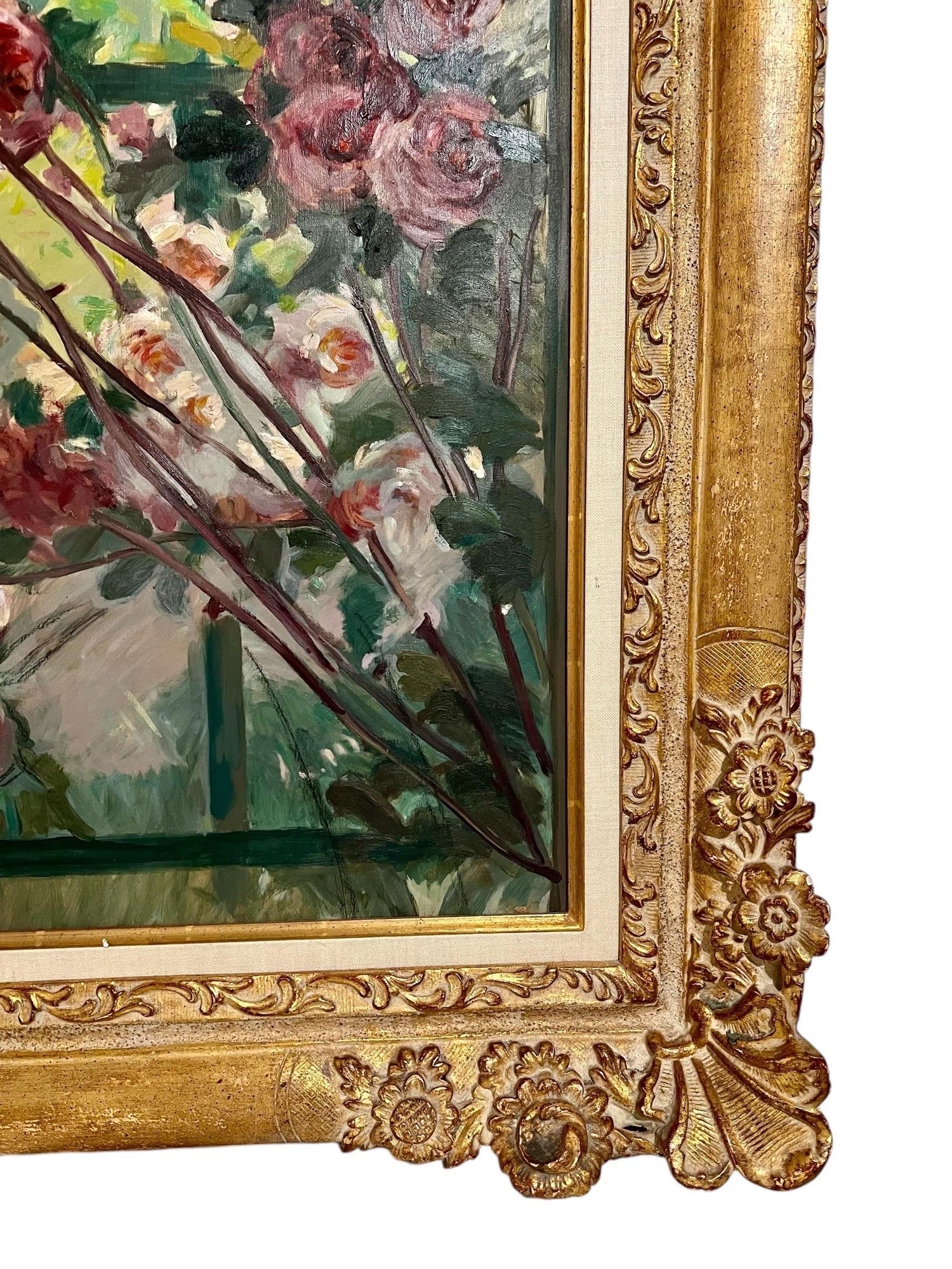 Large Post Impressionist Oil Painting Jean Chaleye, Rose Bouquet Findlay Gallery