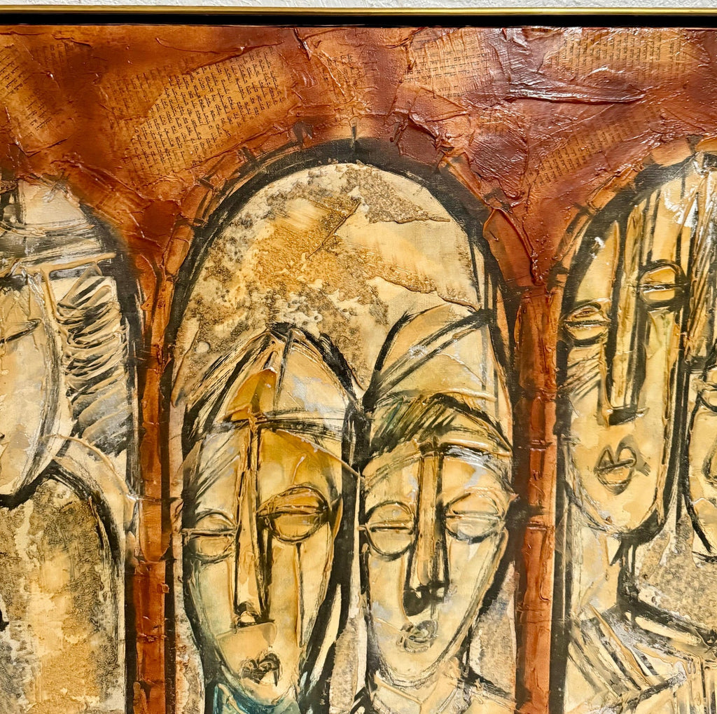 Modernist Israeli Judaica Jewish Rabbi Mixed Media Collage Painting Moshe Katz