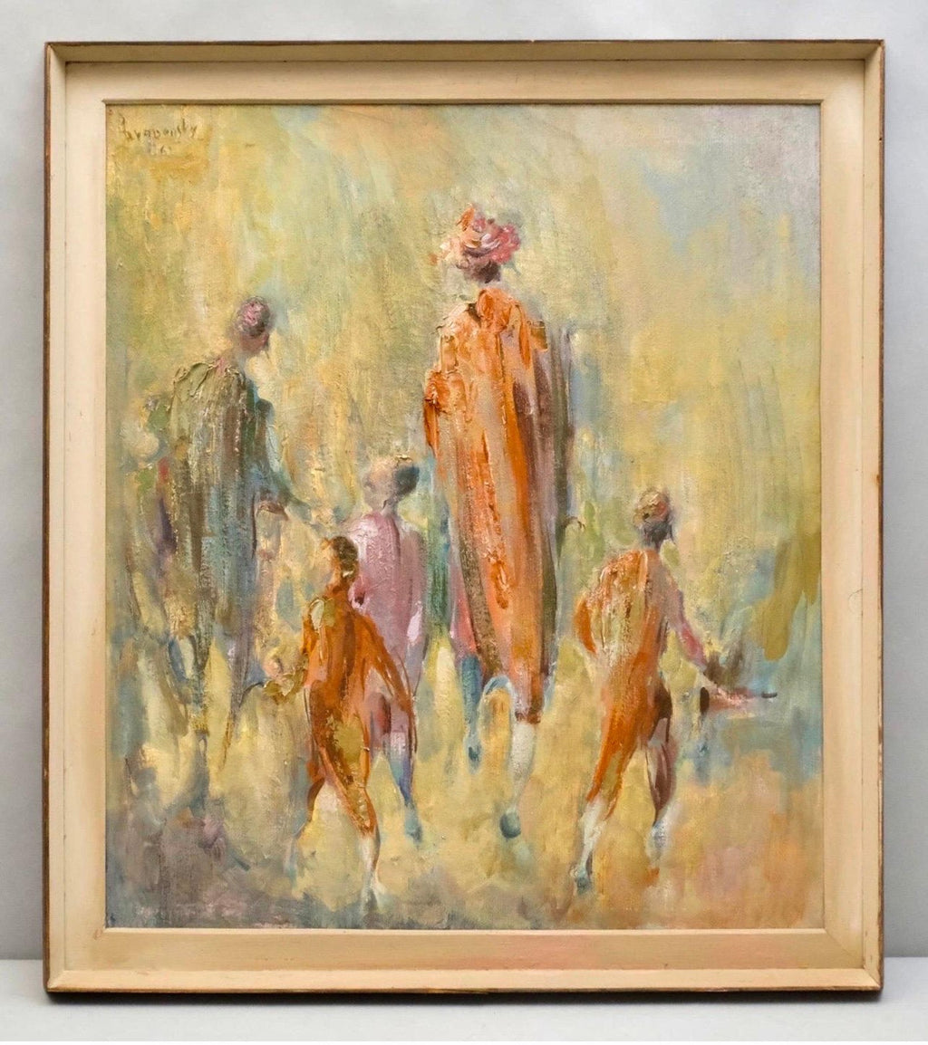 Large Judaica Oil Painting Samuel Grodensky Hasidic Rabbi, Children in Jerusalem