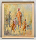Large Judaica Oil Painting Samuel Grodensky Hasidic Rabbi, Children in Jerusalem