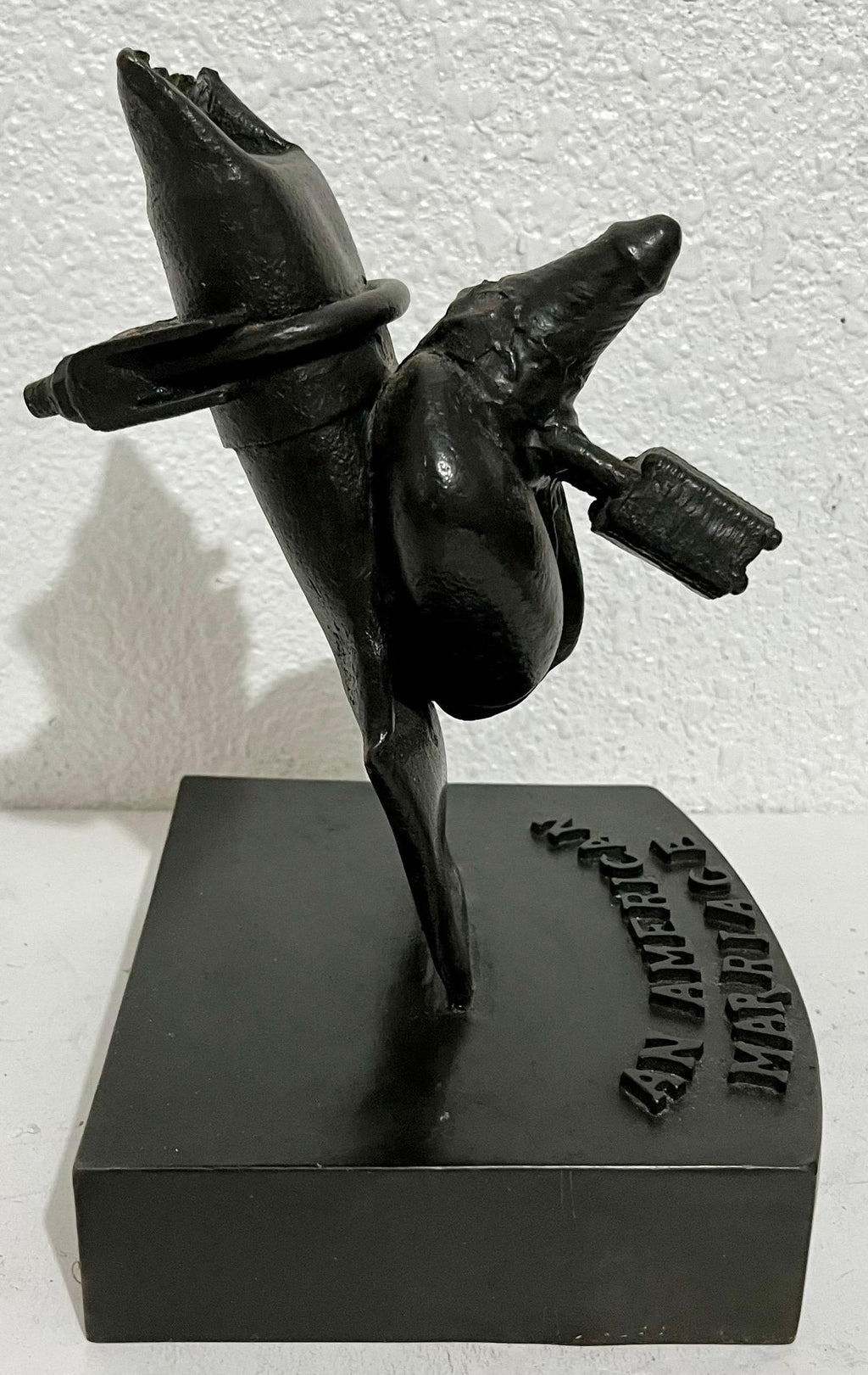 "American Marriage" Painted Bronze Outsider Assemblage Sculpture Signed Marmol