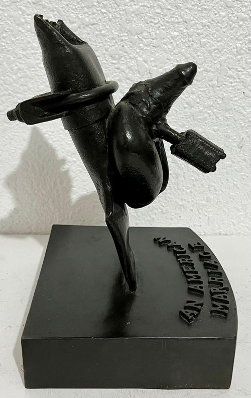 "American Marriage" Painted Bronze Outsider Assemblage Sculpture Signed Marmol