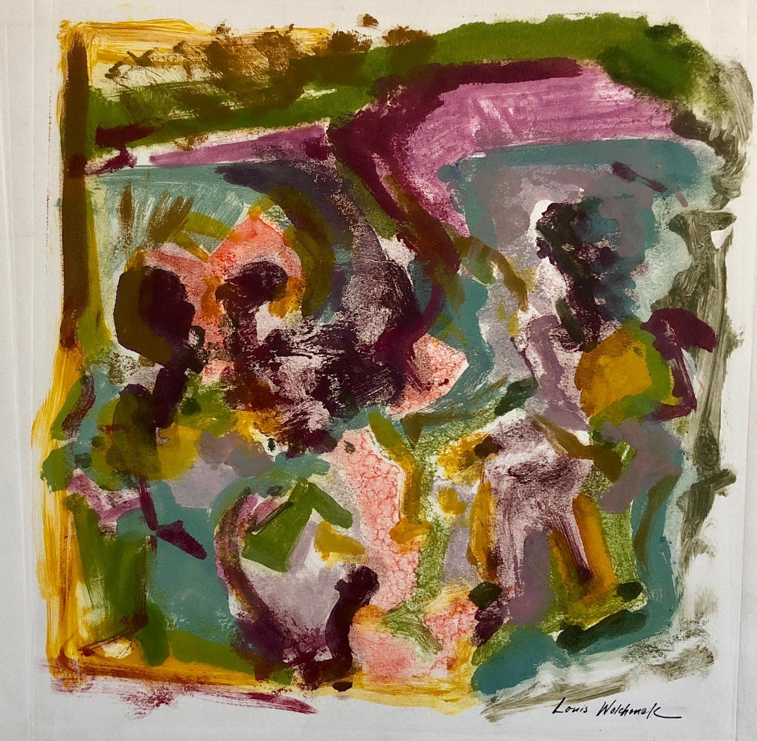 Abstract Expressionist Color Gouache Painting Mid Century Mod WPA Jewish Artist