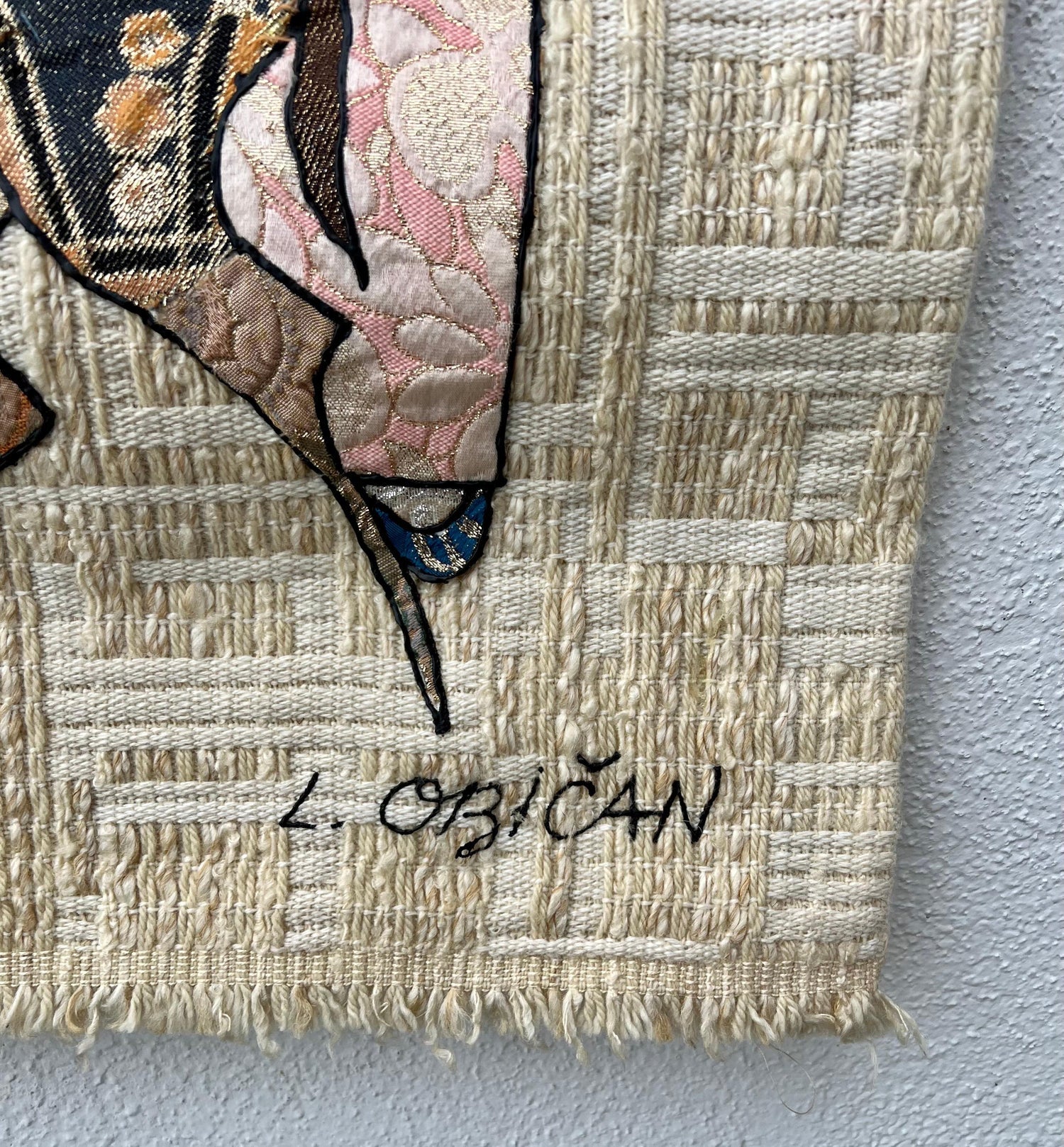Naive European French Folk Art Jovan Lazar Obican Tapestry Wall Hanging Weaving