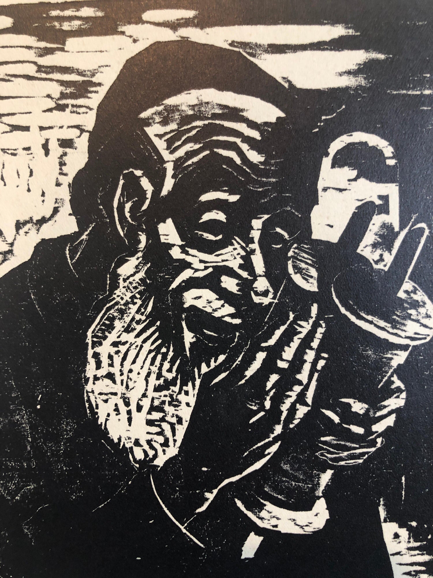Jewish Rabbi with Torah German Expressionist Woodcut Israeli Early Bezalel