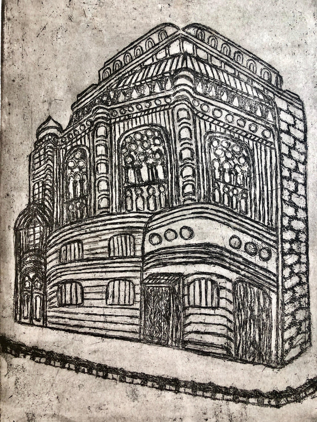Heidelberg Germany Jewish Memorial Etching Destroyed Synagogue Folk Art Judaica