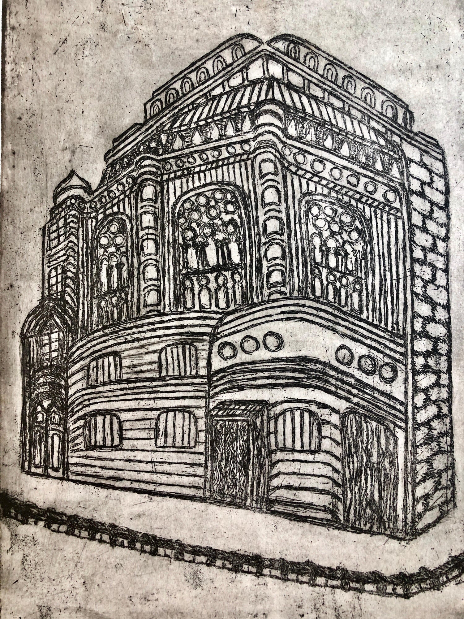 Heidelberg Germany Jewish Memorial Etching Destroyed Synagogue Folk Art Judaica
