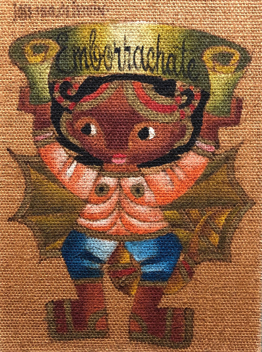 Folk Art Mexican Girl "Emborrachate" Oil Painting on Burlap