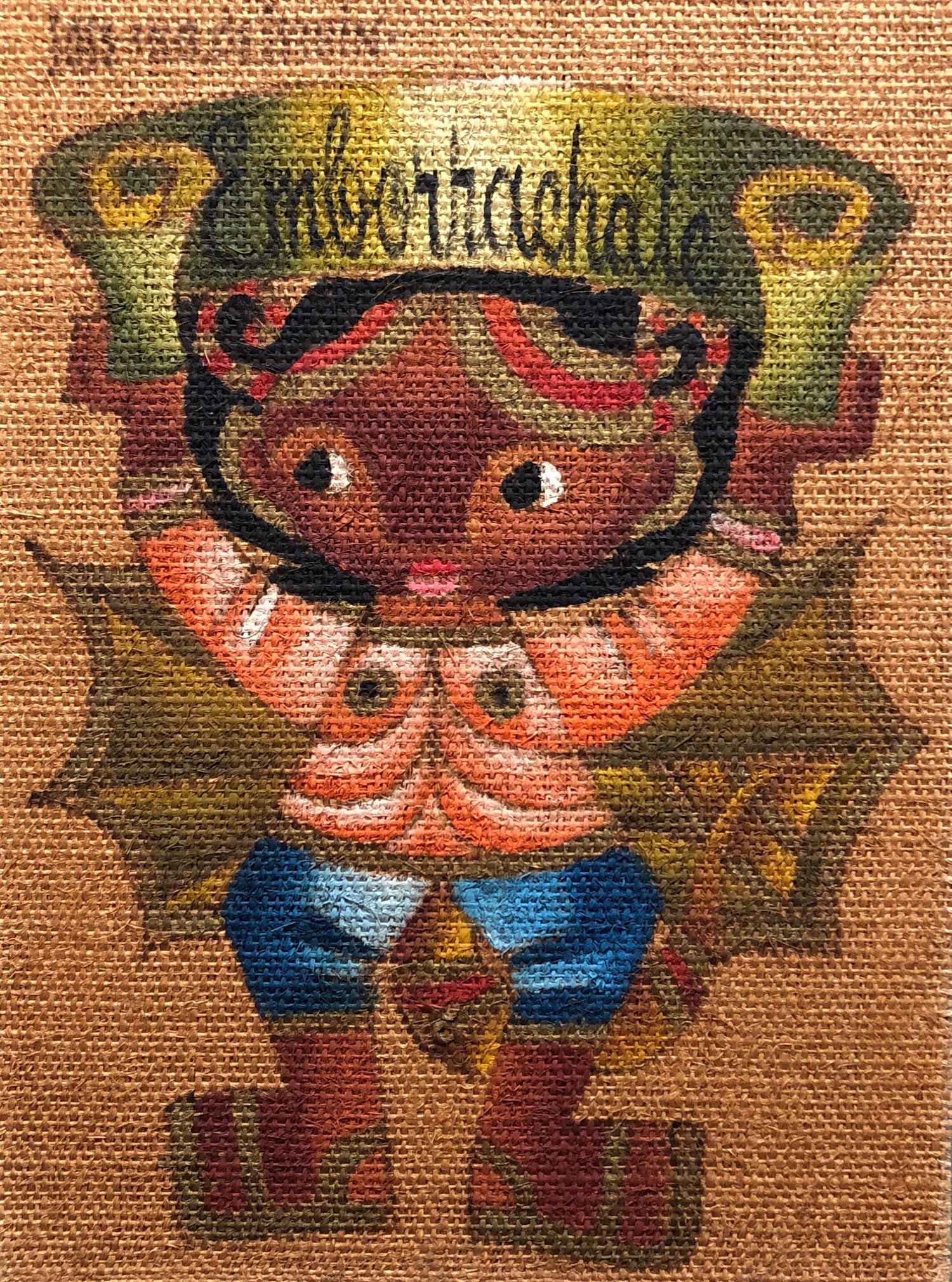 Folk Art Mexican Girl "Emborrachate" Oil Painting on Burlap