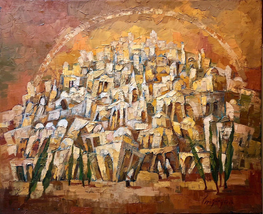 Old City Jerusalem Landscape Russian Israeli Judaica Oil Painting