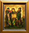 Jewish Klezmer Musicians, Israeli Judaica Impasto Palette Knife Oil Painting