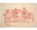 Modernist Conte Crayon Drawing Beach Scene David Burliuk Russian Futurist