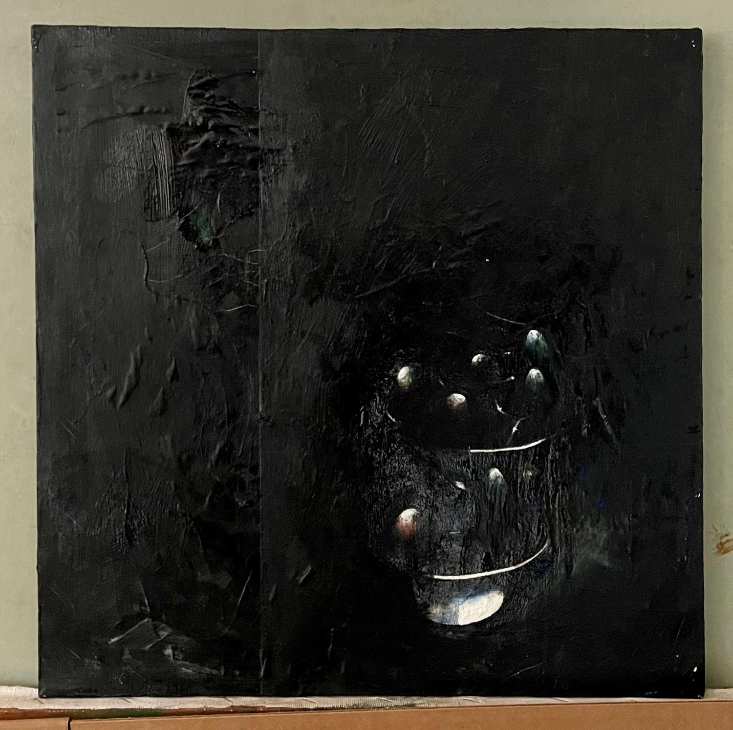 Minimalist  Black Oil Painting, Collage, Mixed Media on Canvas Kevin Larmon