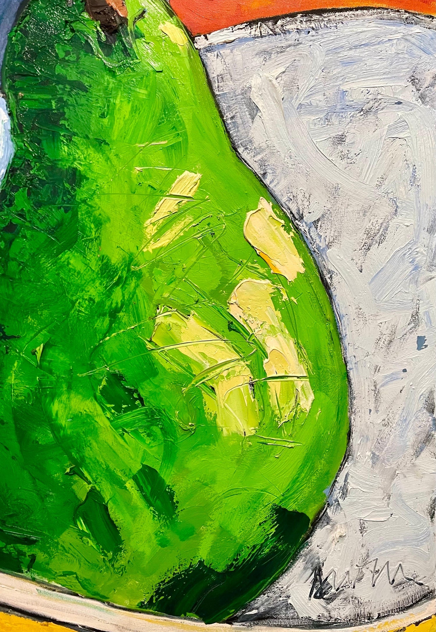 Large Pop Art Oil Painting "Pear" Modernist Colorful Composition Suzanne Mears