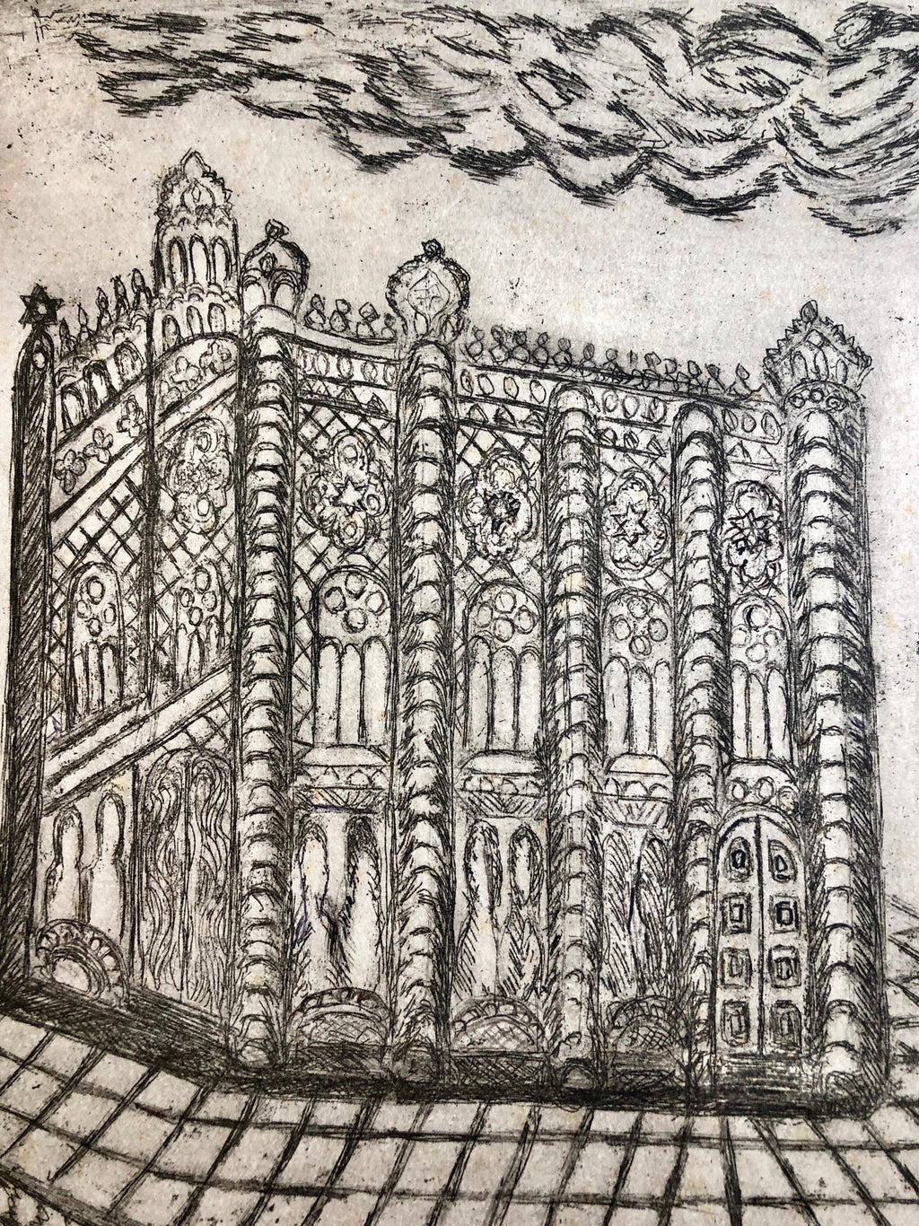 Vienna Austria Jewish Memorial Etching Destroyed Synagogue Folk Art Judaica