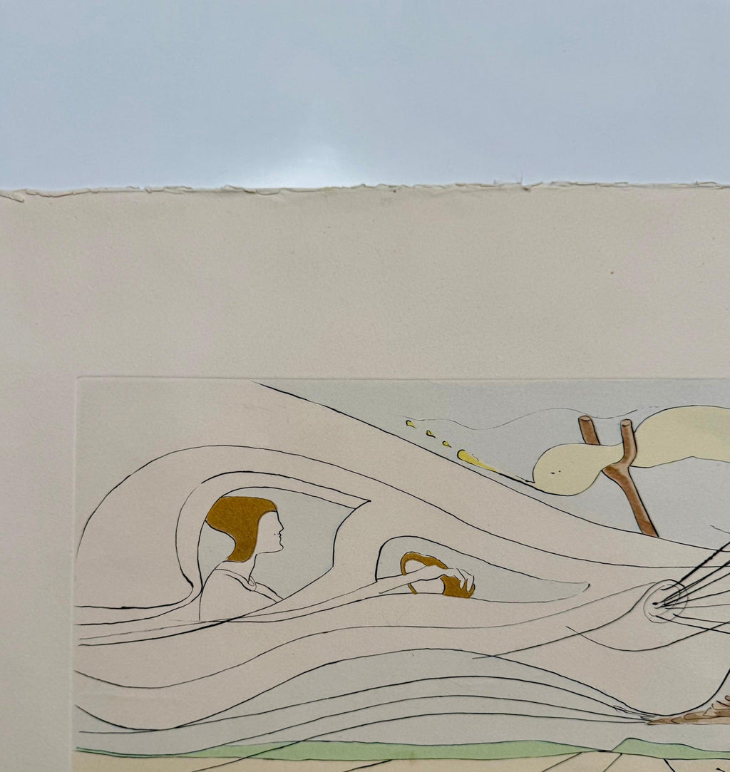 Salvador Dali Surrealist Etching Engraving Pochoir L'Automobile Da Vinci Hommage