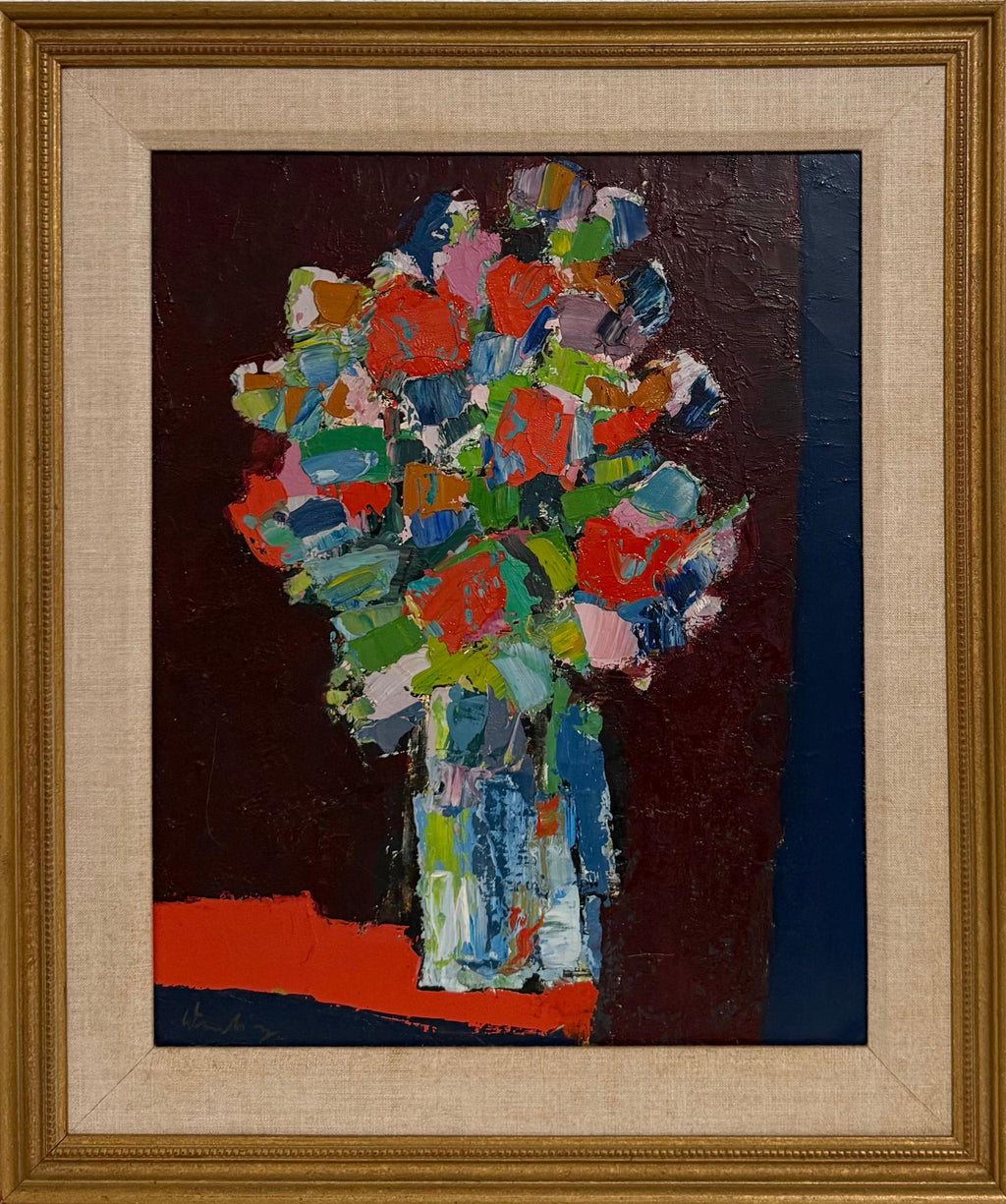 German American Abstract Expressionist Erwin Wending Oil Painting Bold Flowers