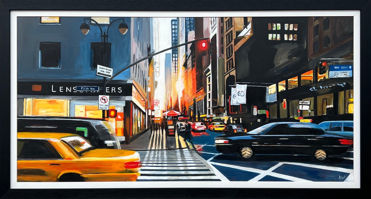 Vibrant New York City Times Square, Figural Abstract Expressionist Oil Painting