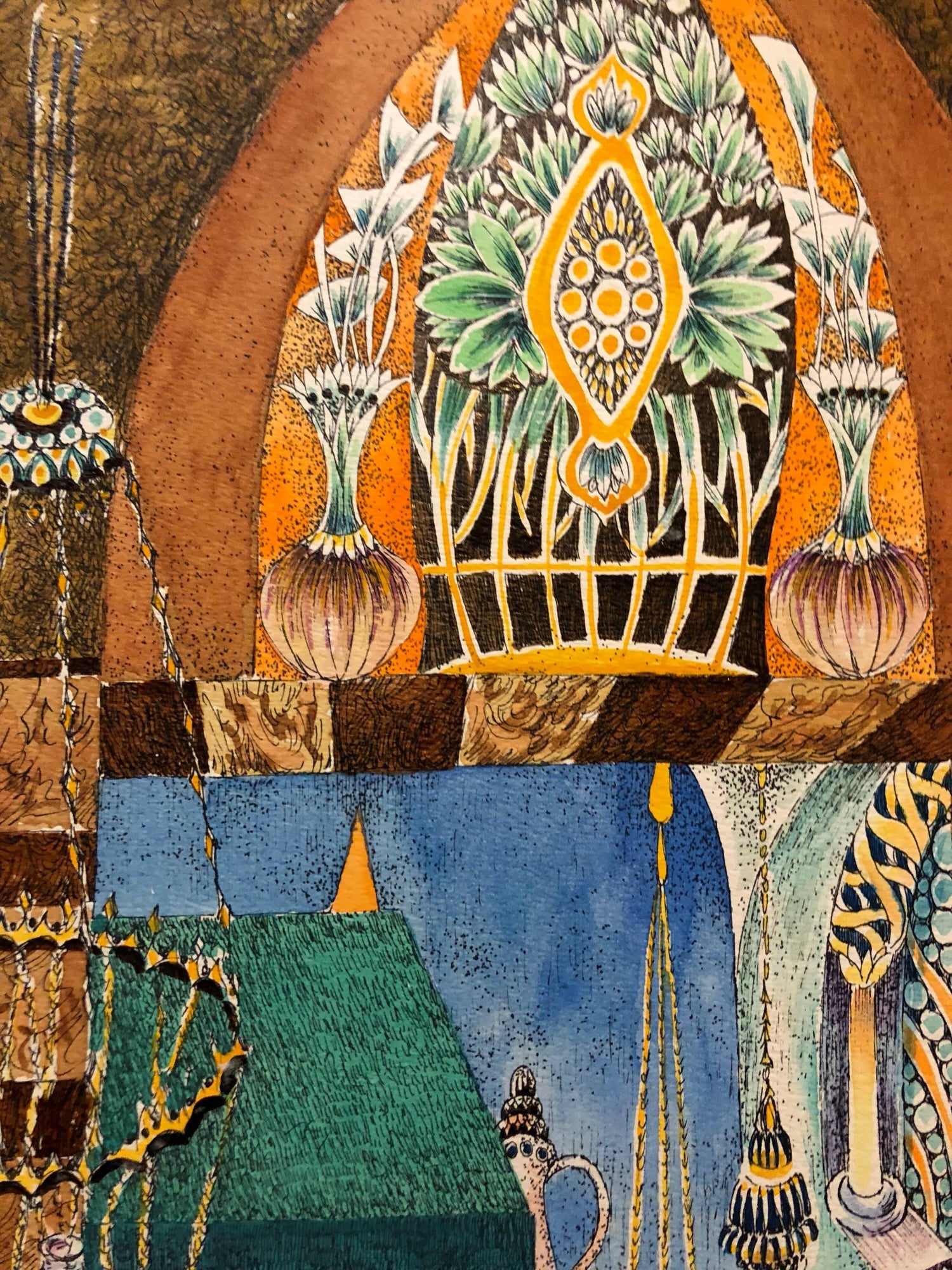 Machpela Cave Chevron 1967 Israeli Judaica Mixed Media Print Watercolor Painting