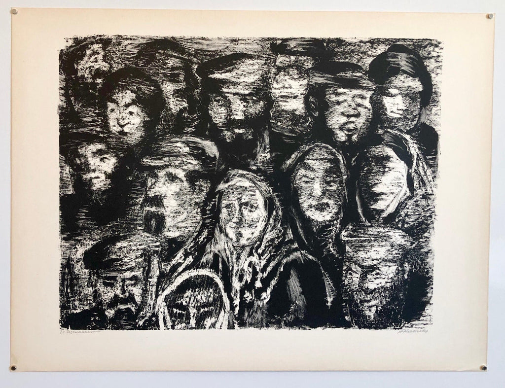 Vintage Russian Ukrainian Shtetl Scene Judaica Lithograph Jewish City Faces