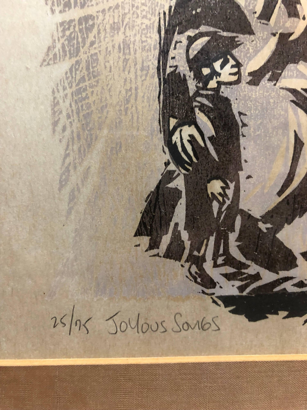 Original Judaica Woodcut Print  'Joyous Songs' Dancing Jewish Couple
