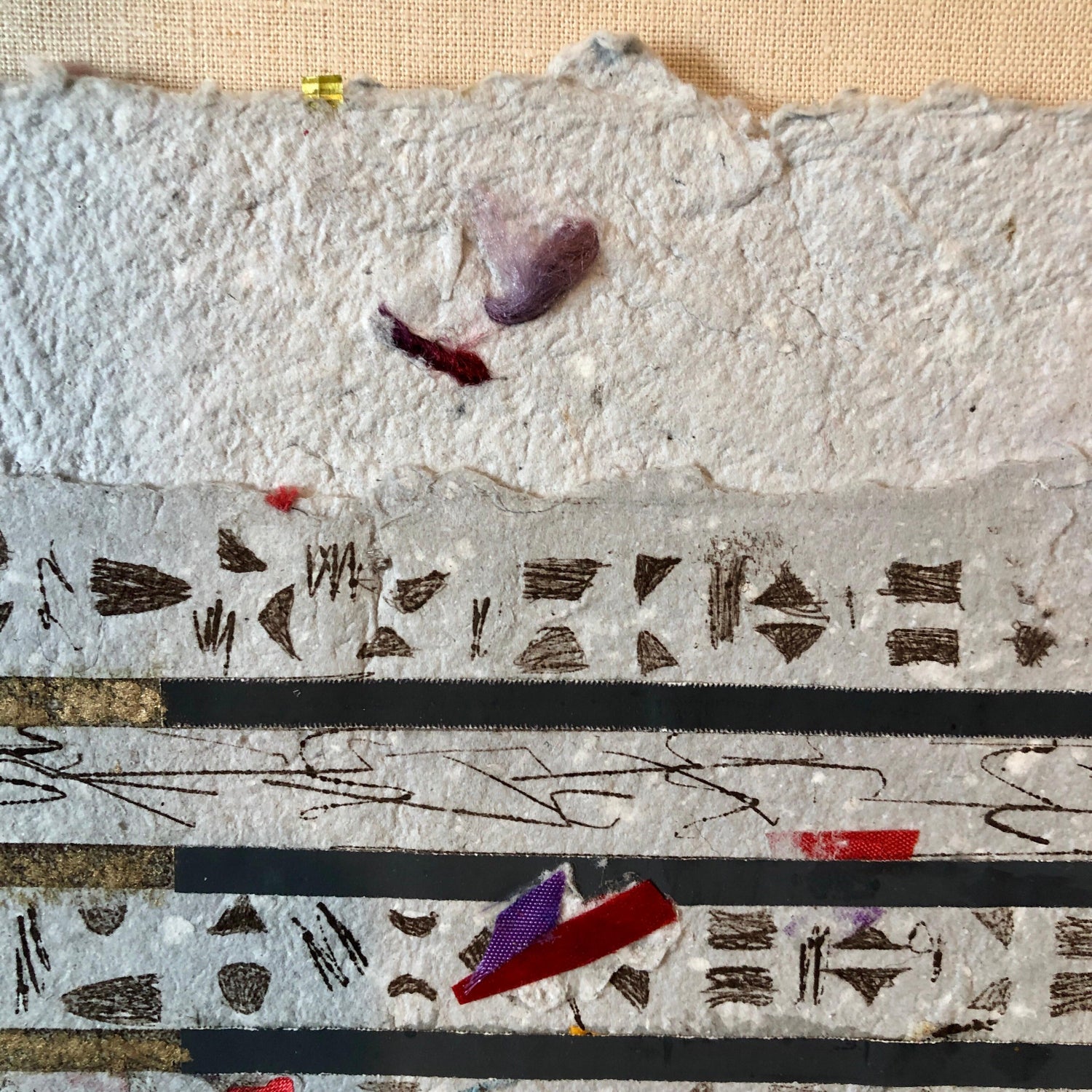 Unique Mixed Media on Handmade Paper with Gold Leaf Modernist Edition