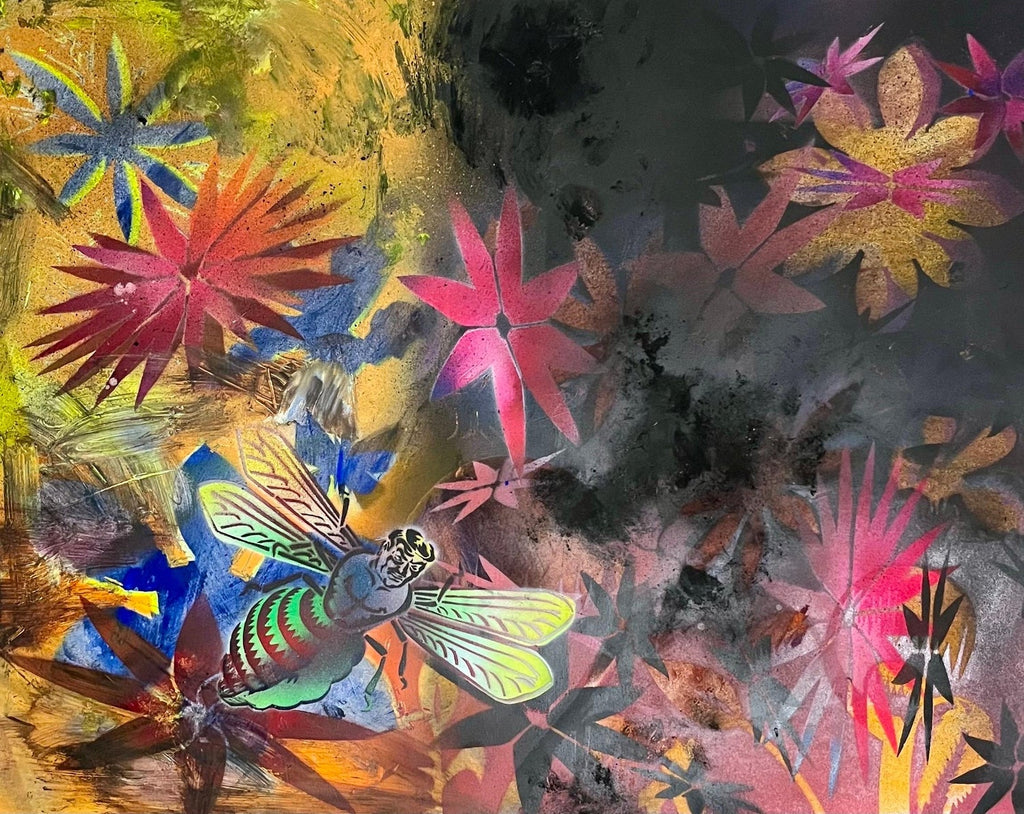 Abstract Surrealist Spray Paint Mixed Media Painting Jungle Swelter Mason Rader