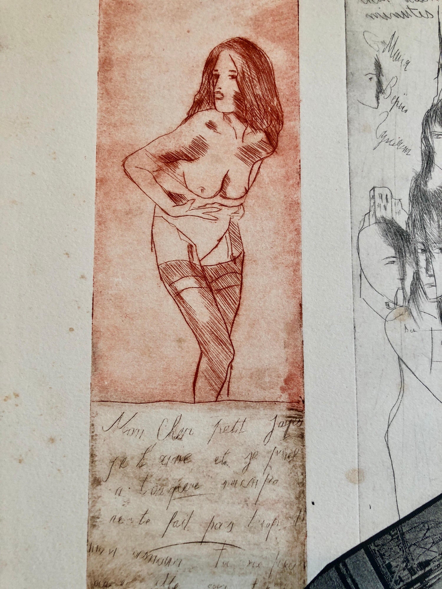 Erotic Nude French Surrealist Aquatint Etching Photo Collage Silkscreen Print
