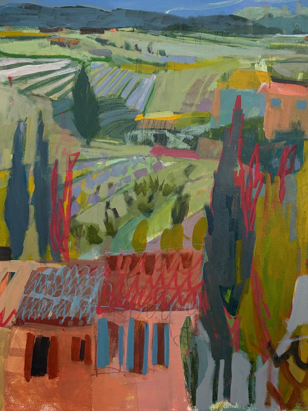 Large Colorful French Oil Painting Greek Island Landscape Flowers George Blouin