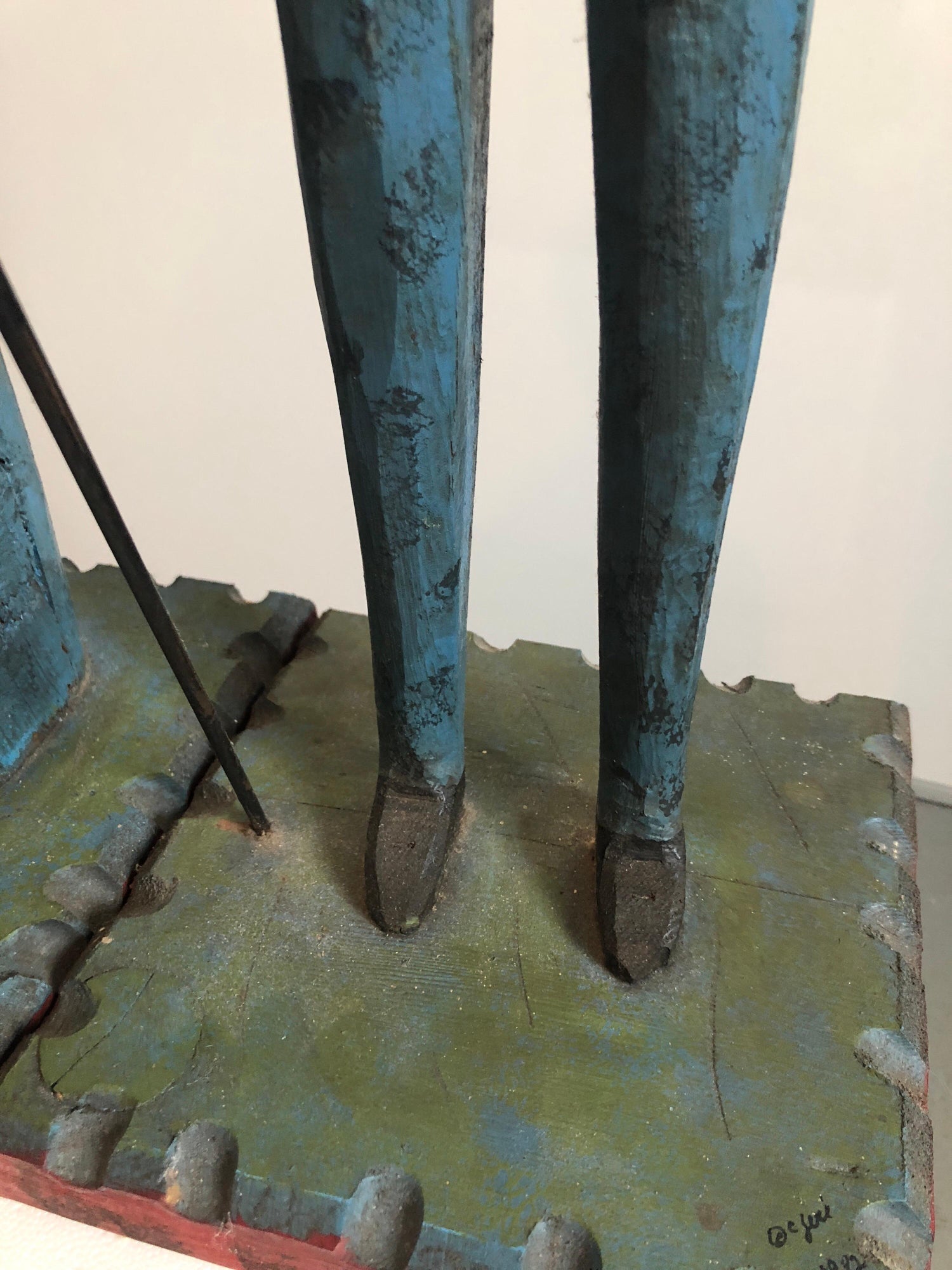 Hand Carved Painted Wood Folk Art Americana Sculpture Pair American Gothic
