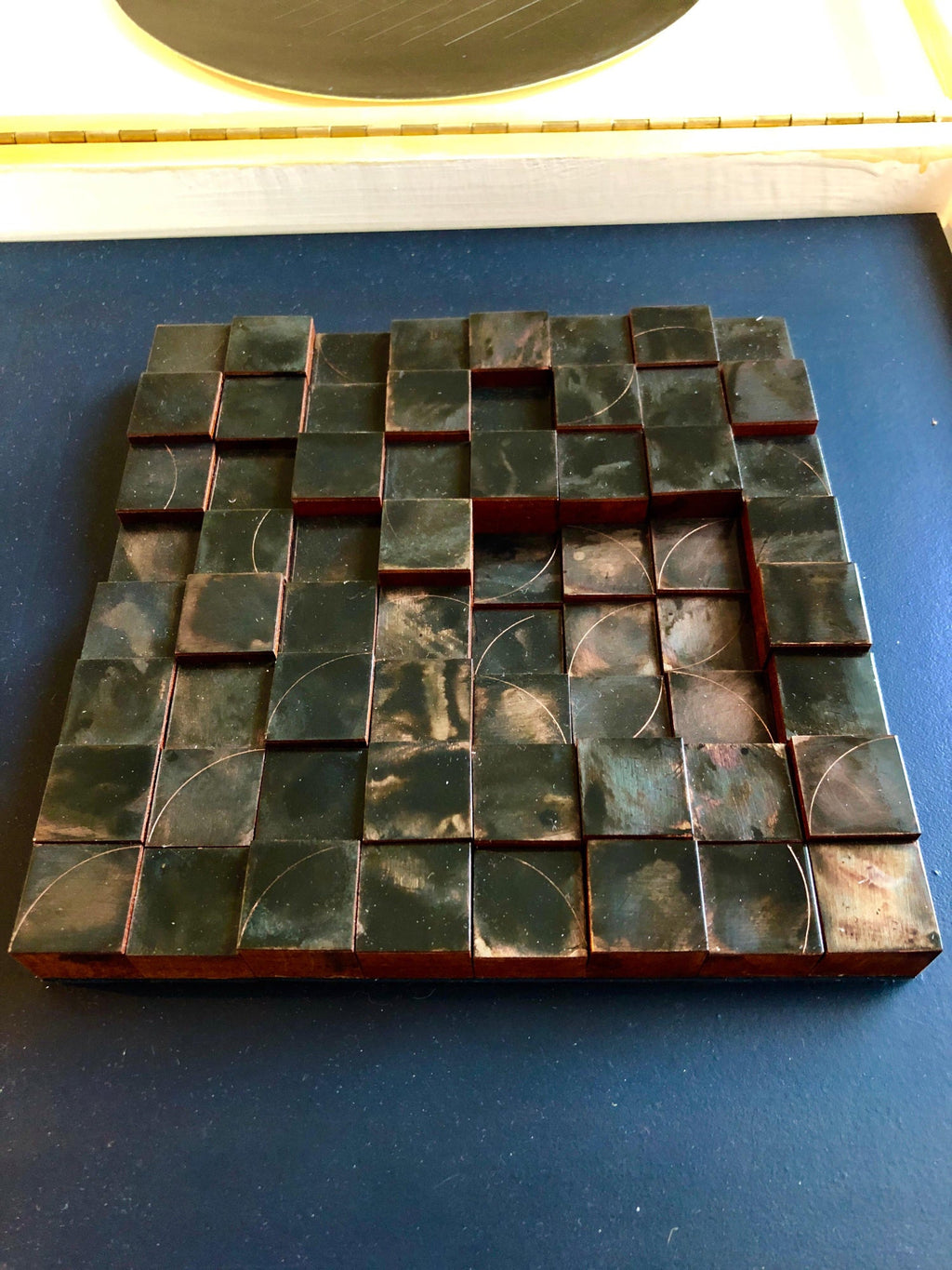 Modernist Detroit Table Sculpture Wood Collage Box Assemblage Americordo Copper