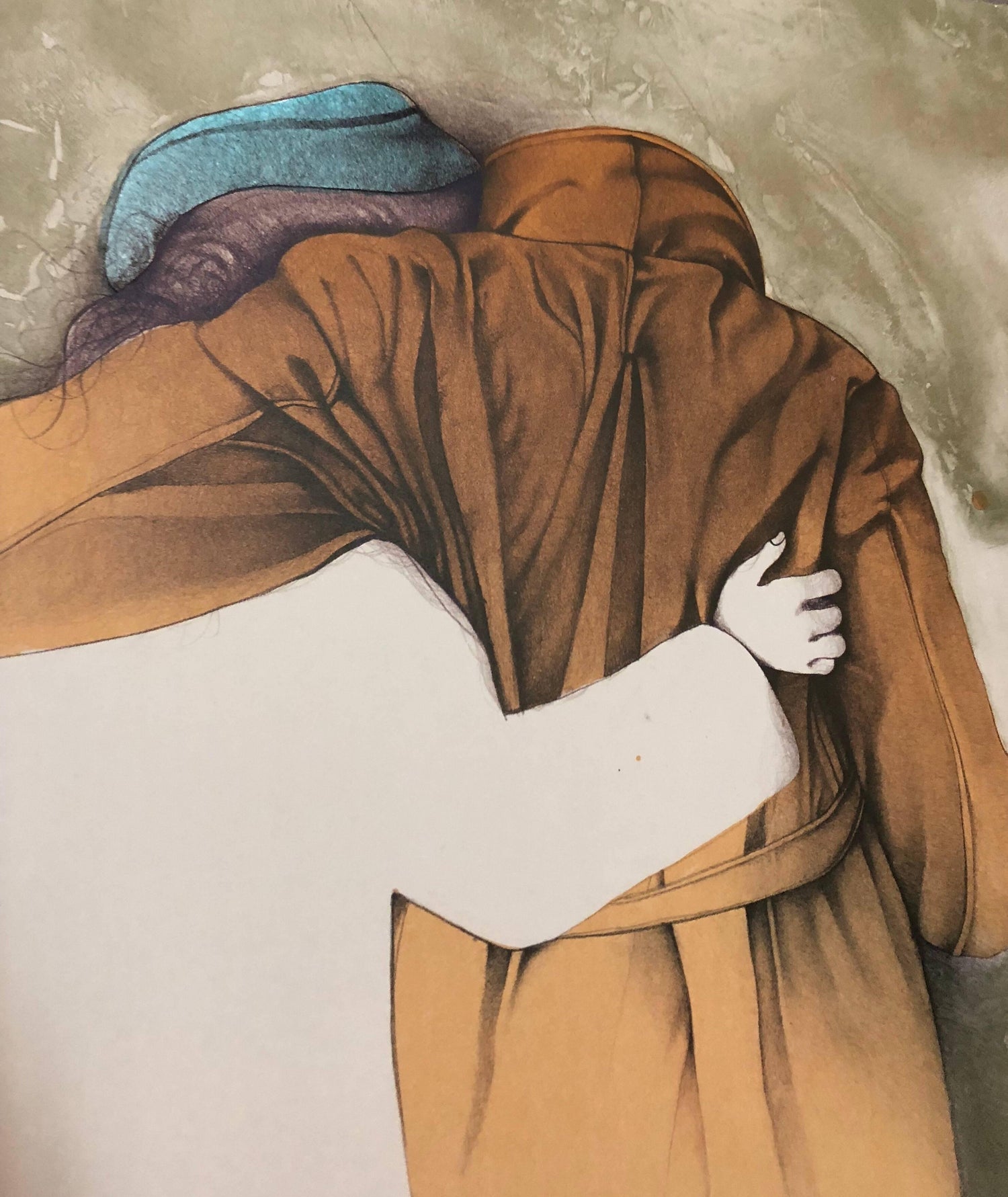 Al Quattro Large Surrealist Modernist Lithograph Embracing Couple