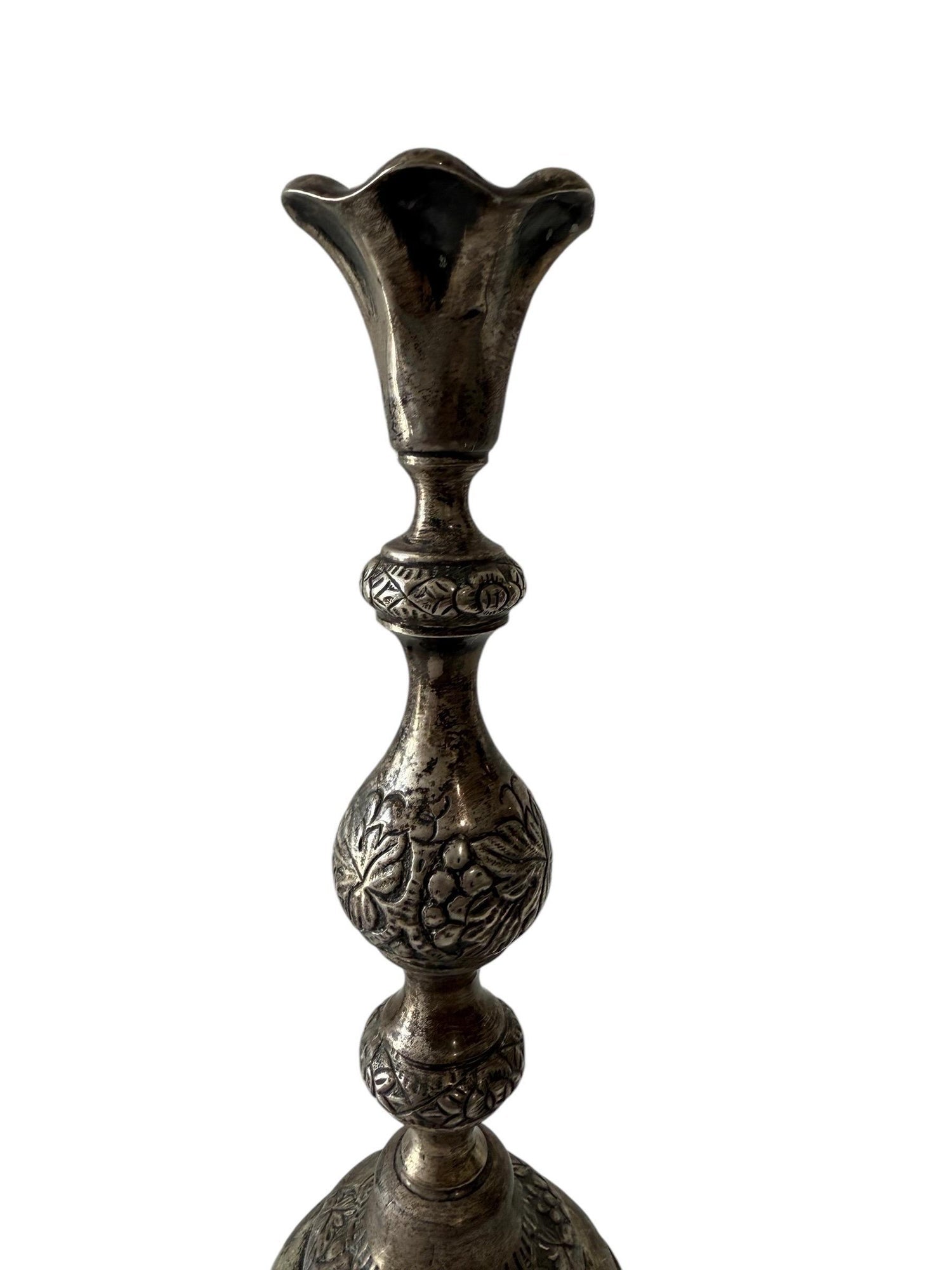 Rare 19th C. Antique Silver Judaica Shabbat Candlesticks Polish Russian, Szekman