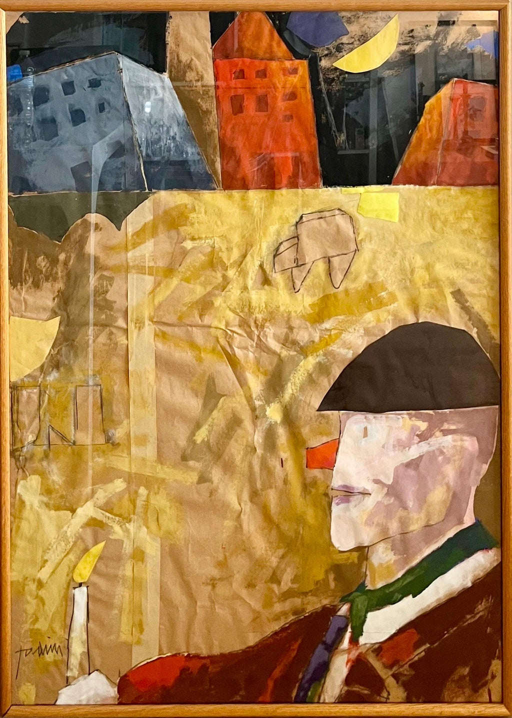 Italian Pop Art Mixed Media Surrealist Painting Collage Gouache Emilio Tadini