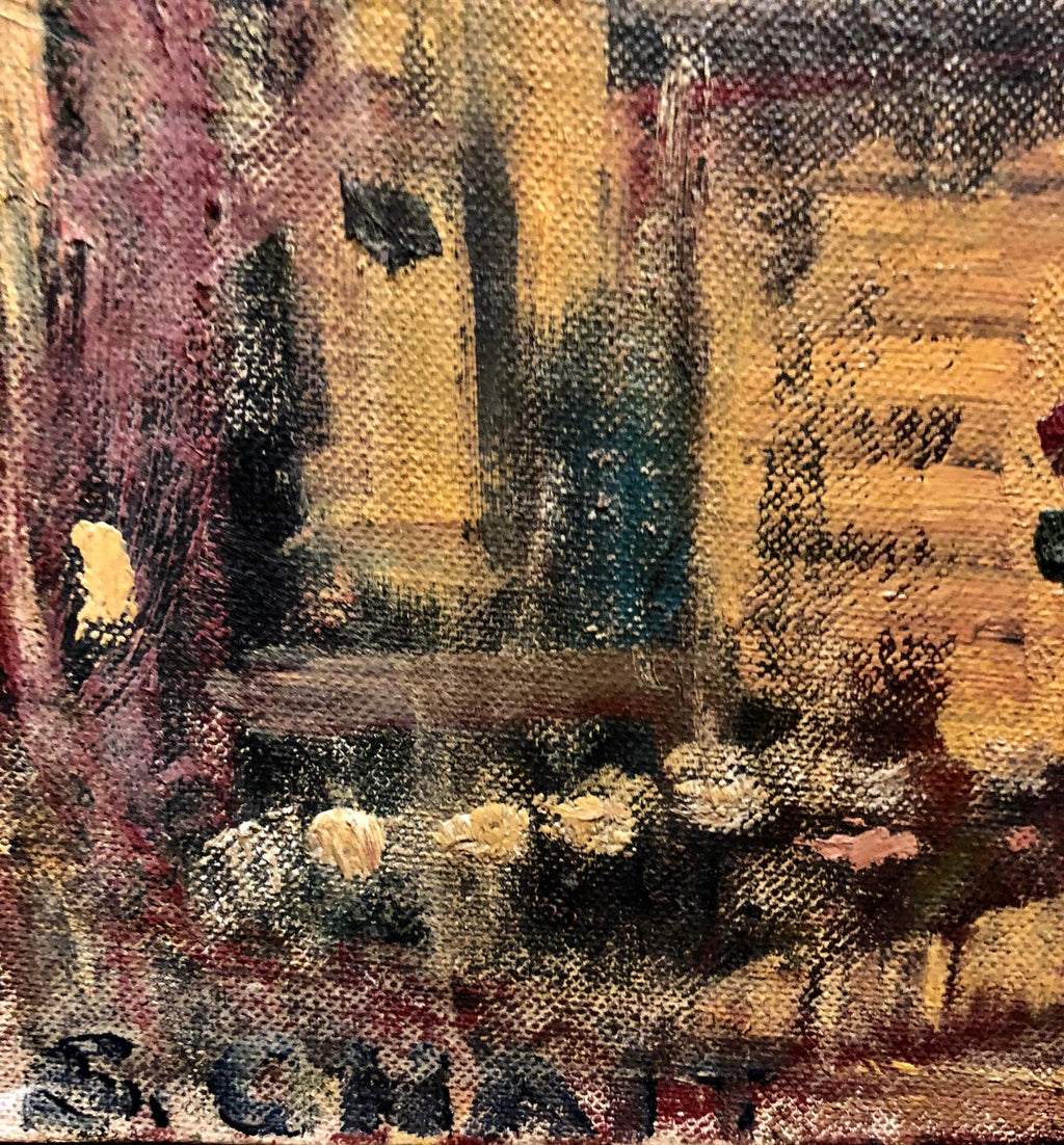 Abstract Cityscape 1960 Oil Painting Signed Chait Expressionist NYC City Scene
