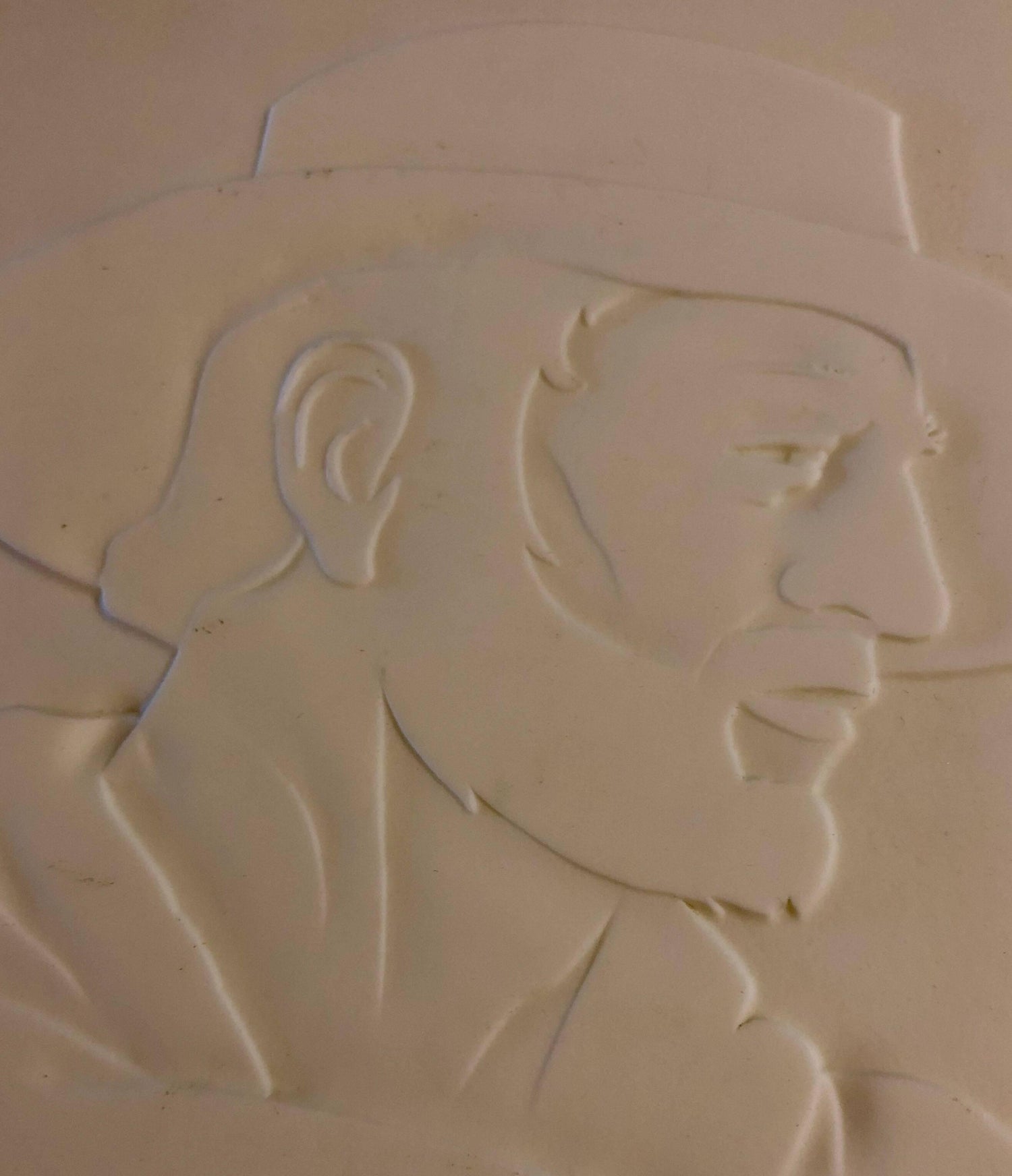 Rare Milk Glass Carved Sculpture Panel Cowboy Indian WPA Artist Americana