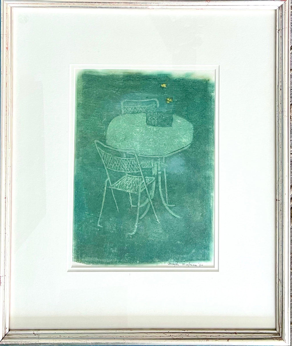 Monotype Print Painting Garden Scene Table Chair Joseph Solman American Art WPA