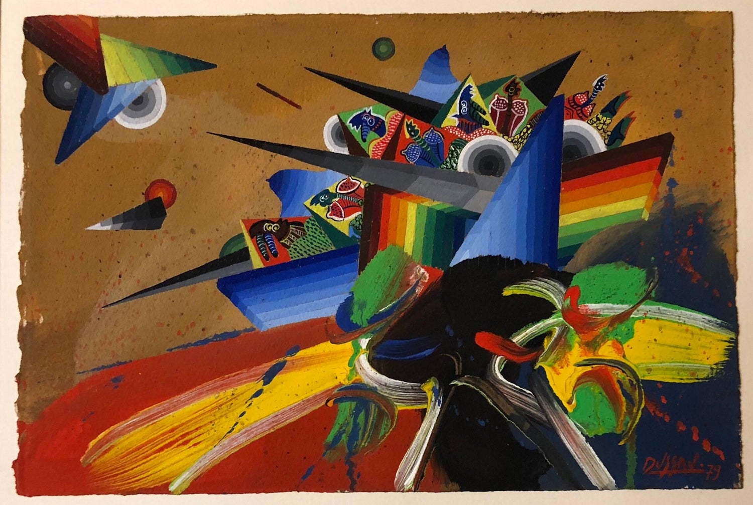 French Surrealist Colorful Futurist Abstract Painting Composition V