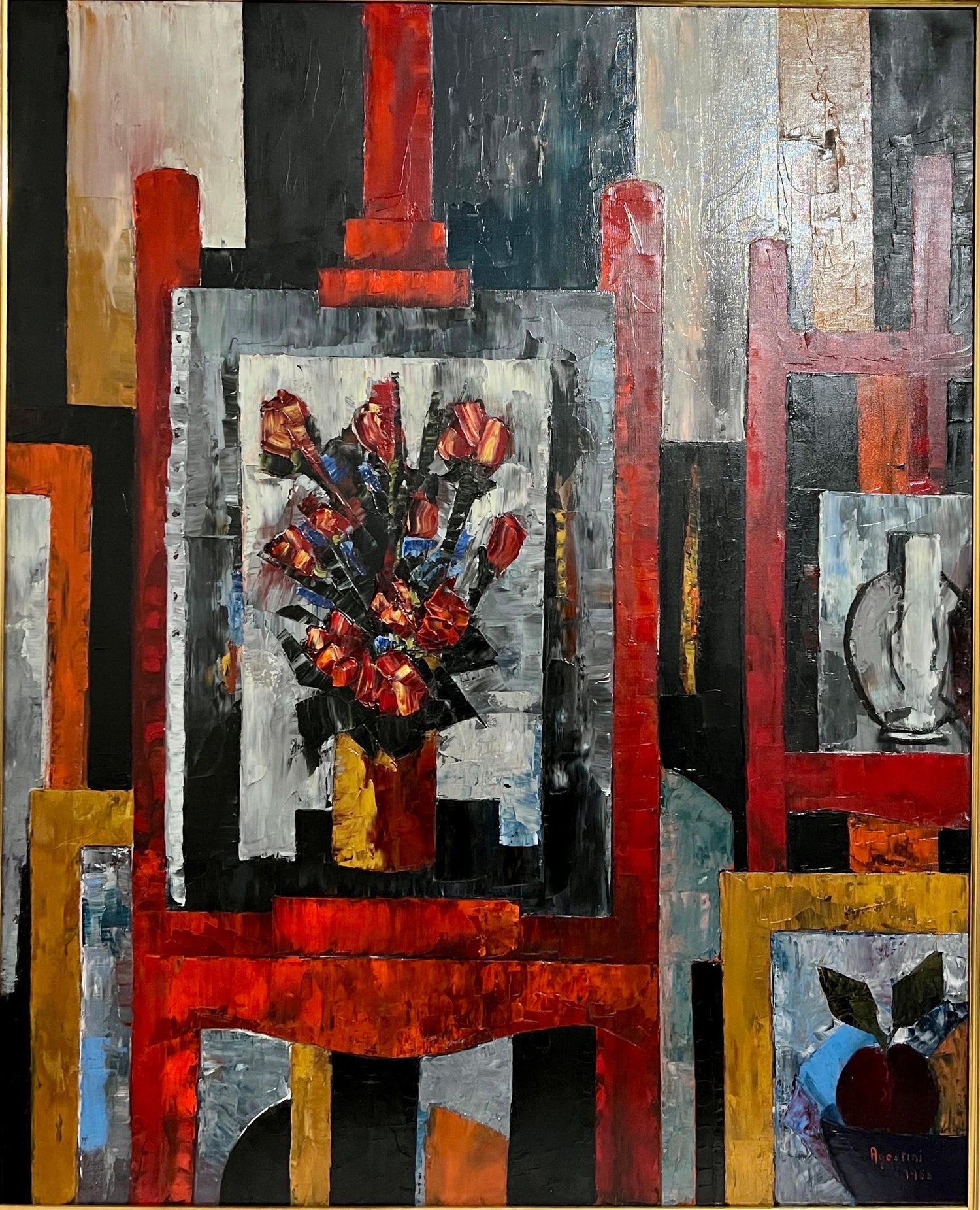 Large Modernist Colorful Atelier French Expressionist Oil Painting Tony Agostini